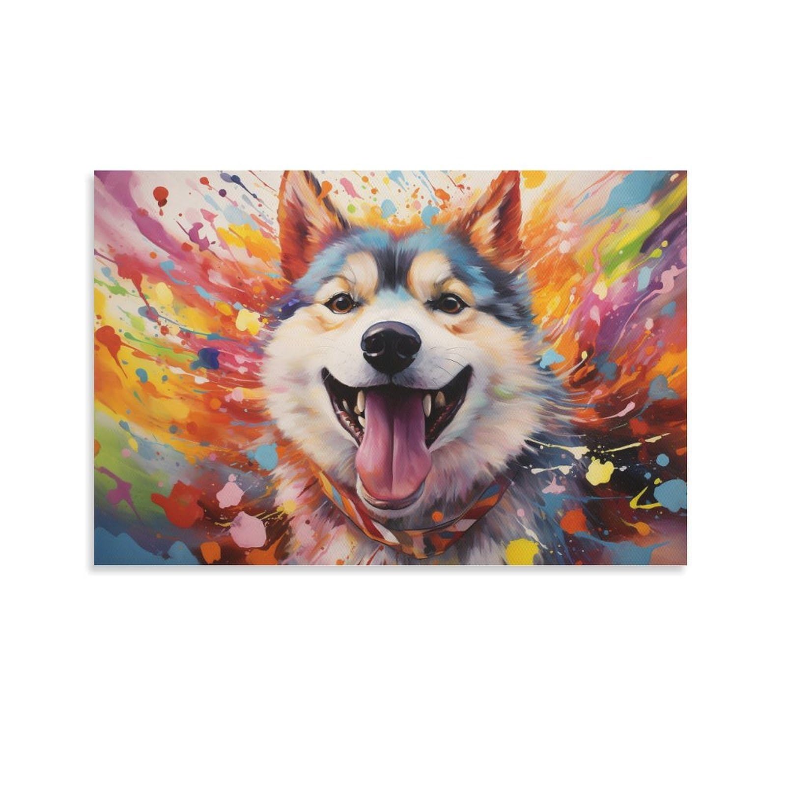CPLVKWRQJ Bright Magical Colorful Single Colorful Husky Portrait Art Canvas Wall Art - Birthday Gift Office Canvas Print Fade Resistant Wall Decor 20x30inch(50x75cm)