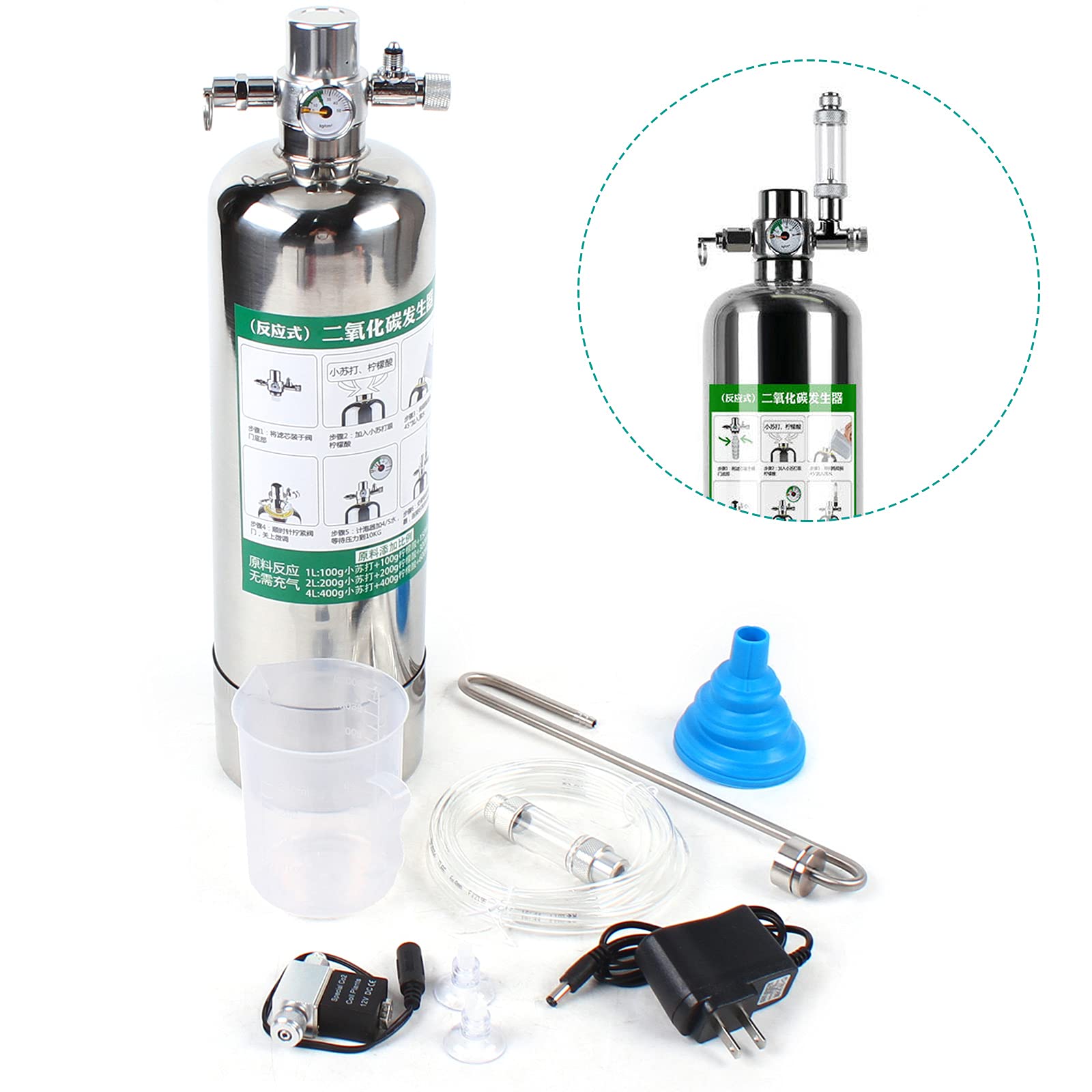 2L CO2 Generator System with Solenoid, Co2 Generator System Kit, Automatic Pressure Relief Valve Bubble Counter for Plants Aquarium - image 4
