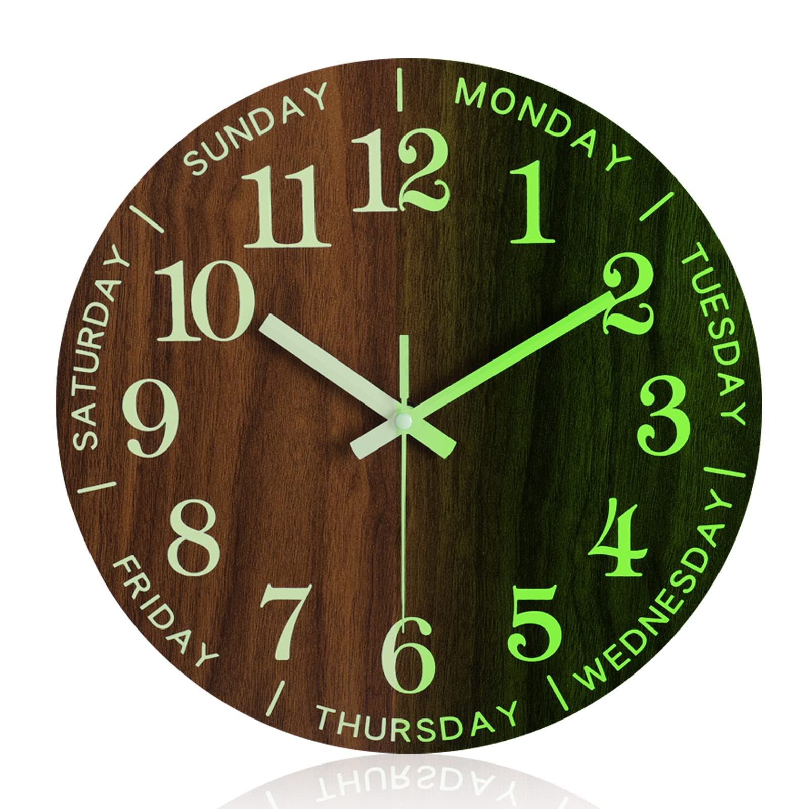Wall Clock Large - Day of The Week Wall Clock 3 Hands- Glow in The Dark 12 inch - Battery Operated Wall Clock - Analog Wall Clock - Retirement Clock - Silent Wall Clock - Clock for Living Room