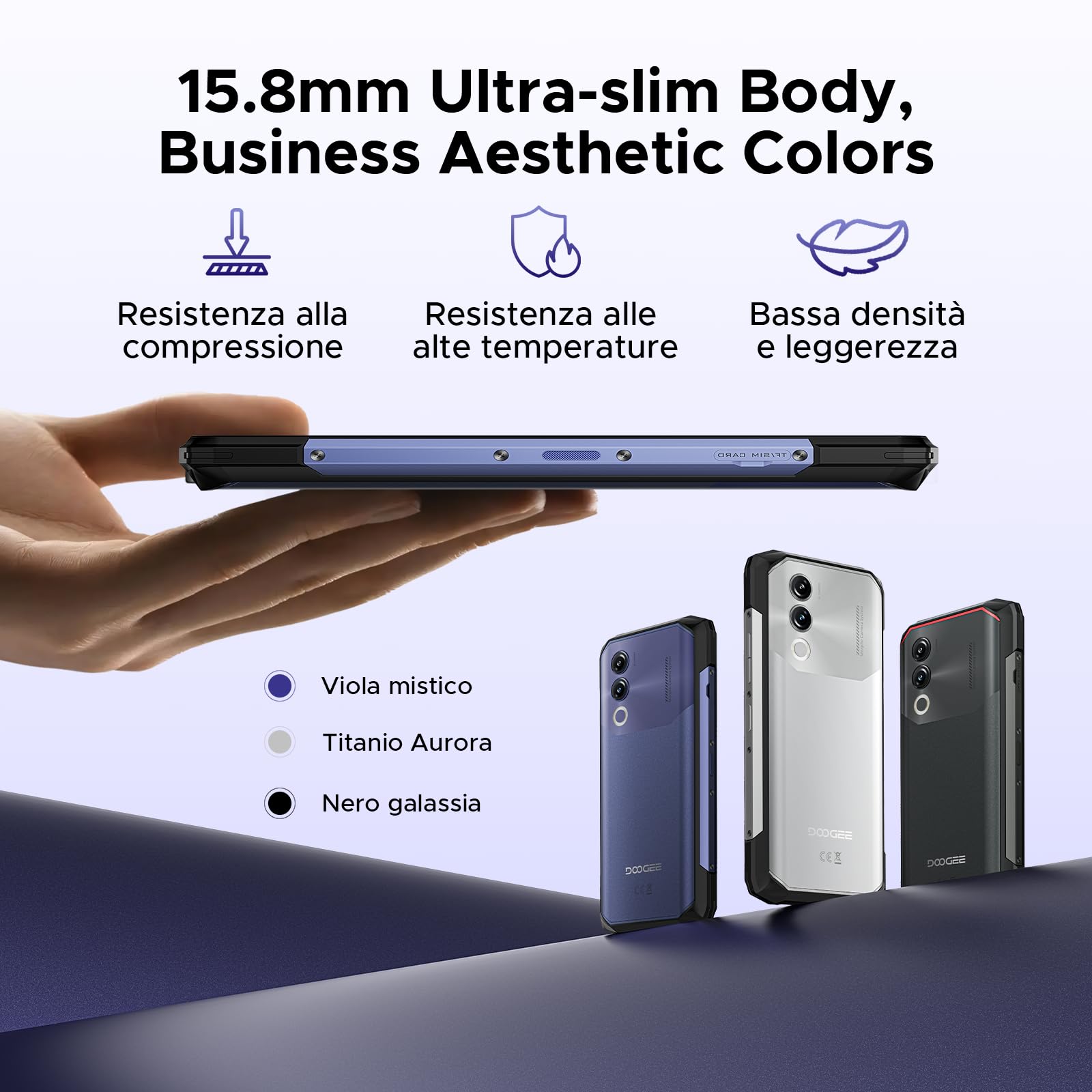 DOOGEE Blade 20 Rugged Smartphone Android 15, Telefono Rugged 10300mAh, 20GB+128GB/ 2TB Telefono Indistruttibile 15,8mm, Display IPS HD+ da 6,6", 16MP+ 8MP, 3 Slot per Schede/ IP68/ NFC/GPS/Face ID