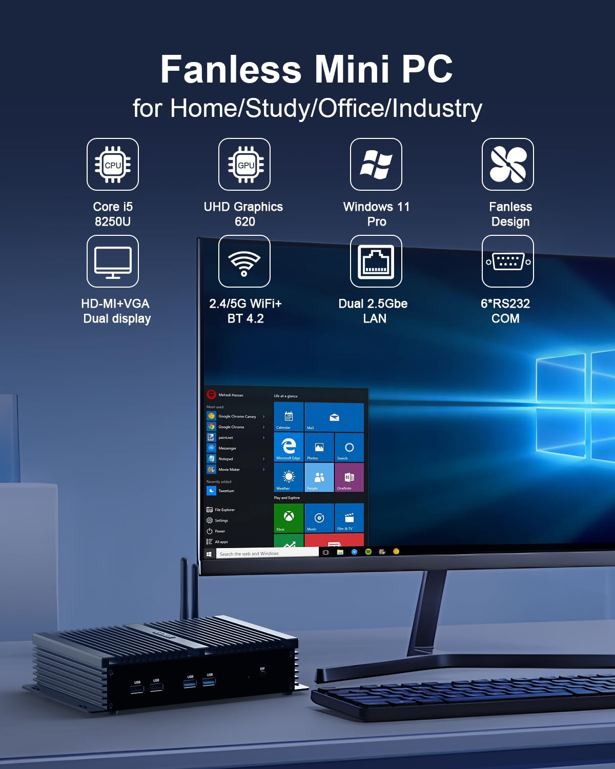 Bacnongdan　i5-8250U RAM 8GB SSD 256GB Mini PC Industrial Core i5 8250U 8GB RAM 256GB SSD 1TB SATA HDD