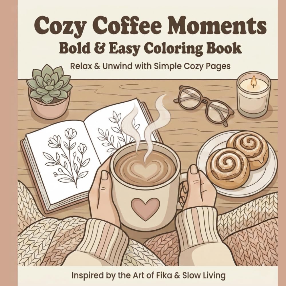 Cozy Coffee Moments — Bold & Easy Coloring Book: Relax & Unwind with Simple Cozy Pages Inspired by Fika and Slow Living (Cozy Moments Coloring Series)