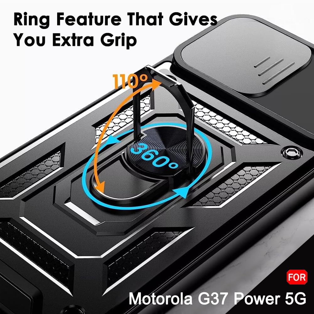 TheGiftKart Tough Armor Bumper Back Cover Case for Motorola Moto G37 Power 5G | Kickstand & Ring Holder | 360 Degree Protection Cover Case for Moto G37 Power 5G (PC & TPU, Sliding Camera Cover, Black) — Amazon image 8