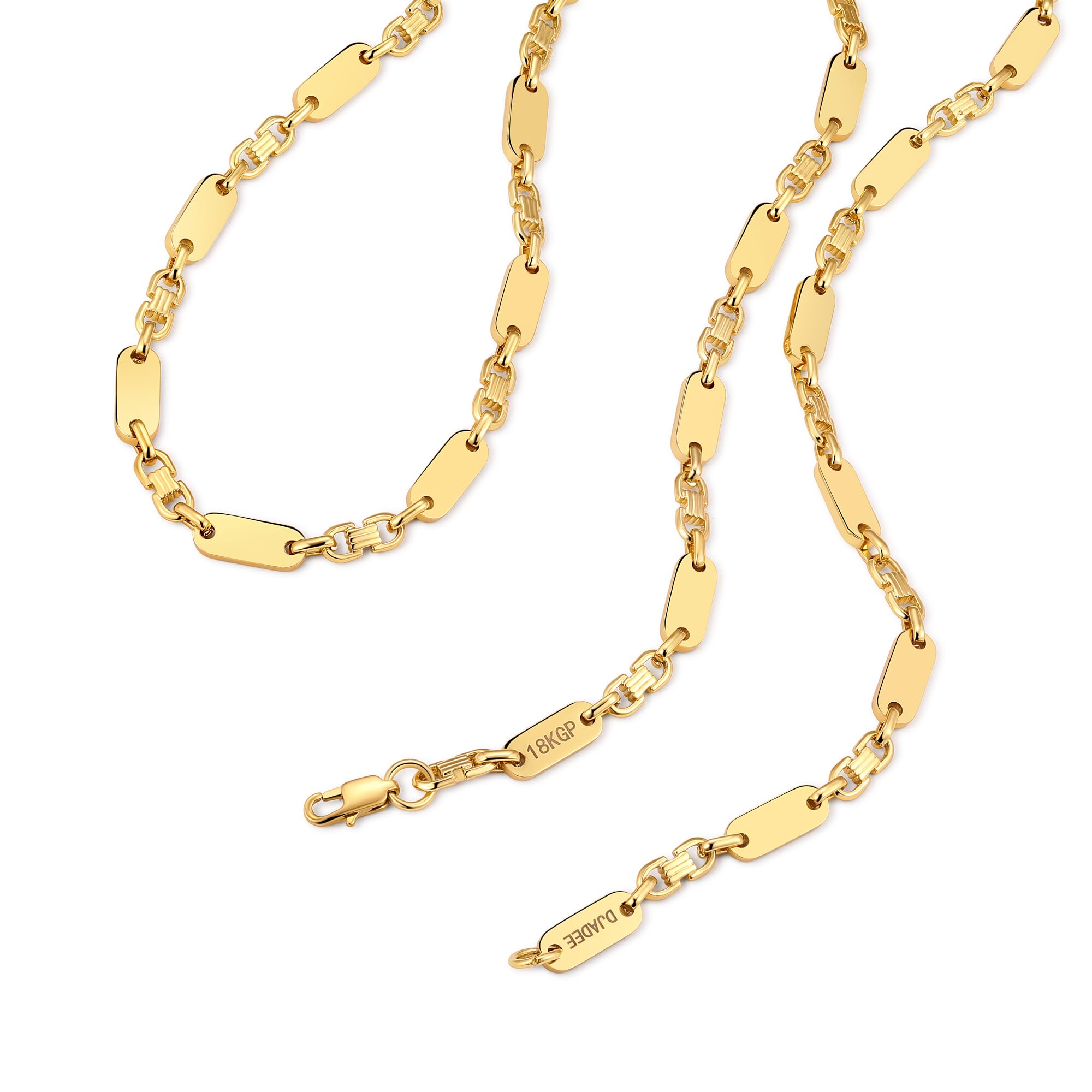DJADEE Herren Kette Gold 750 vergoldet Premium Edelstahl 316L Plattenkette 6/8/10/12 mm Wasserfest Hypoallergen Hochglanzpoliert Geschenk für Männer Halskette Steigbügelkette 18 Karat gestempelt