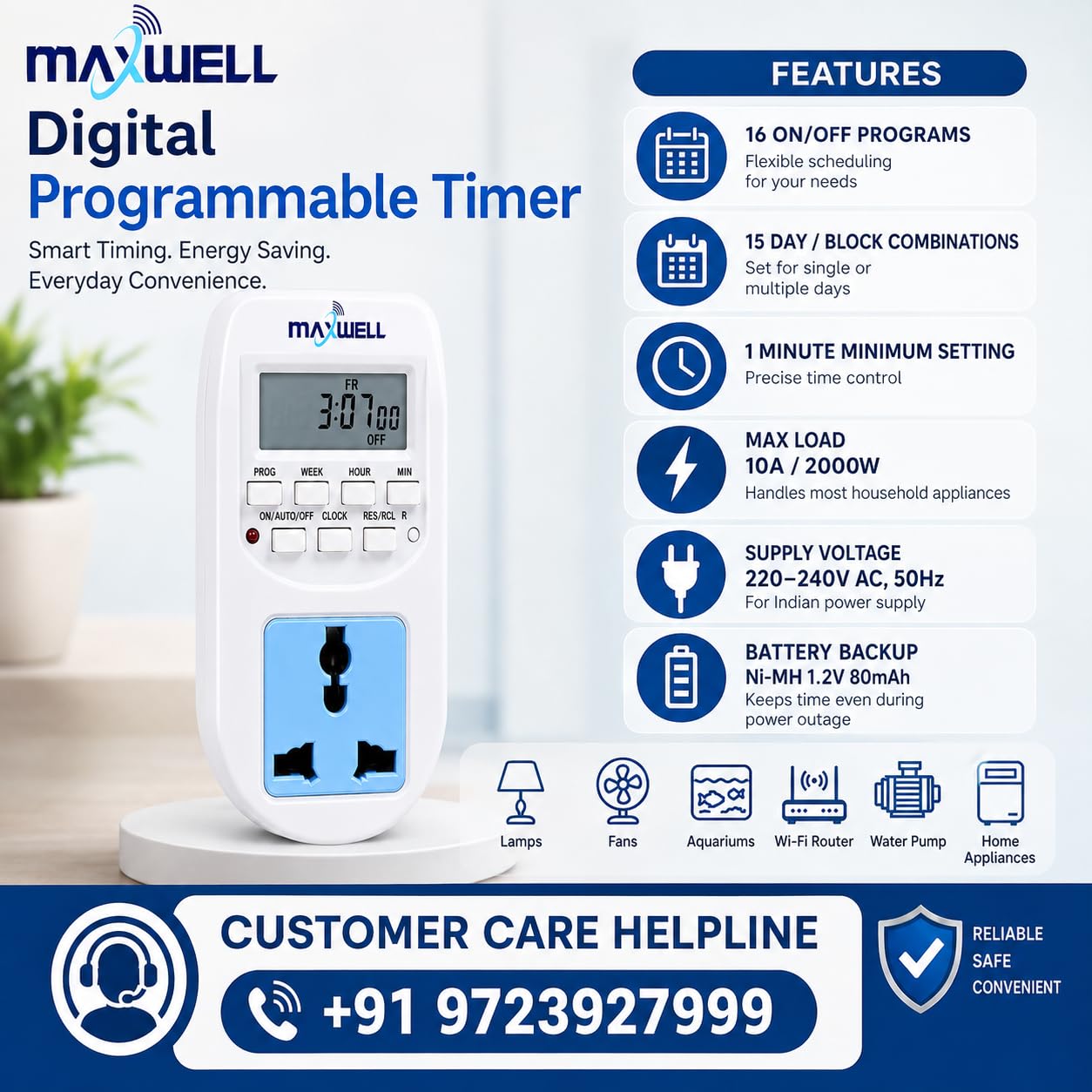 Maxwell 230V 24x7 Energy Saving Socket PlugType Digital Programmable Timer — Amazon image 7