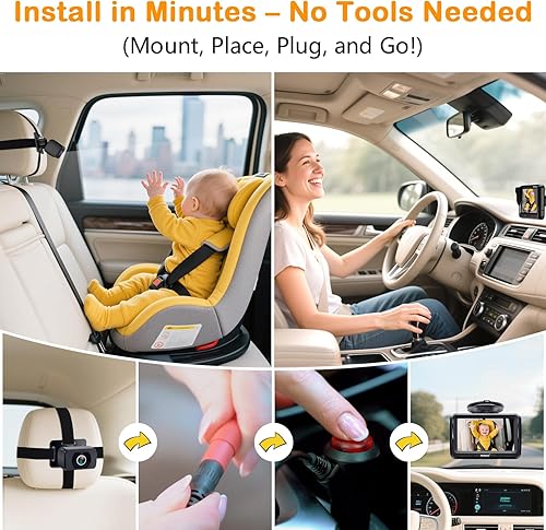 Miniatura 3 de Rohent Cámara de coche para bebé HD 1080P - Monitor infantil orientado hacia atrás con visión nocturna Cámara de coche para bebé Lente gran angular
