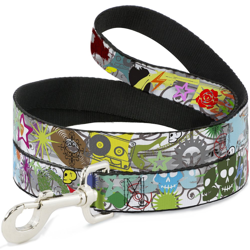 Laisse pour chien nylon imprimé Music crânes colorés Buckle Down 6ft