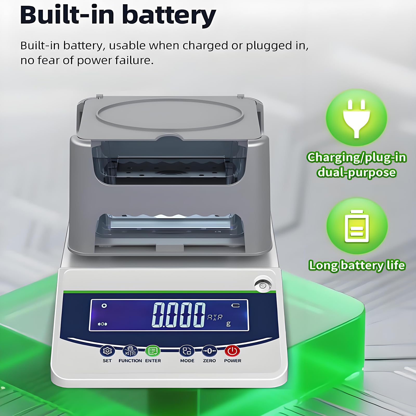 Medidor de densidad electrónico, densímetro digital con pesos de calibración, rango de pesaje de 5 a 600 g, precisión de 0,001 G, datos imprimibles, batería integrada para laboratorio y uso industrial