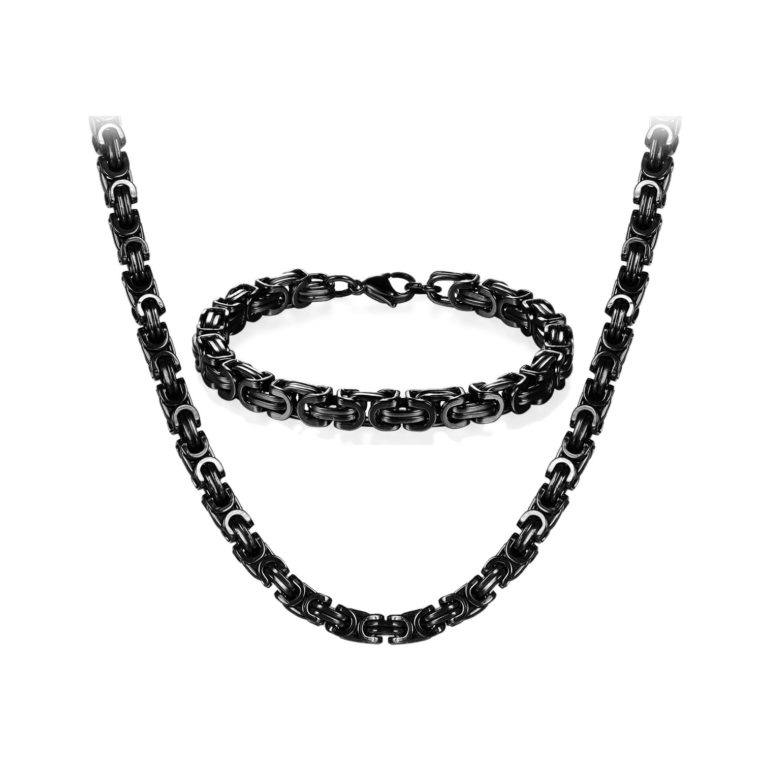 Lot Bracelet Et Collier Homme Style Byzantin Punk - Chaîne En Acier Inoxydable Doré/noir - Idée Cadeau Avec Sac