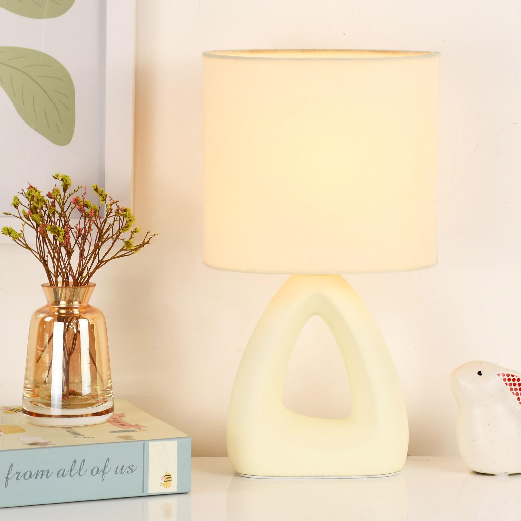 Lampwell LILA Small Table Lamp for Living Room as Bedside Table Lamp for Bedroom,Modern Ceramic Table Lamp,Kids Table Lamp,Night Table Lamp,6.7×3.94×H11.8IN,Bulb Excluded,Cream Table Lamp