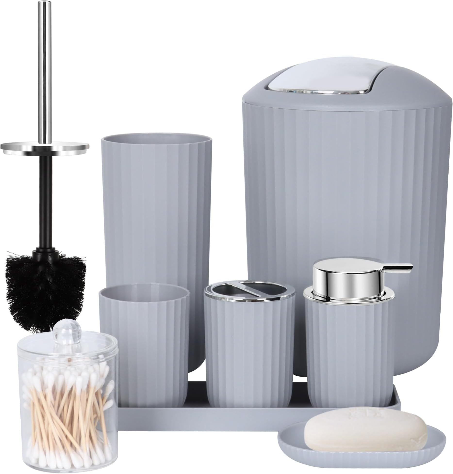 Amazon.com: Creative Scents White and Gray Bathroom Accessories Set - 6 ...