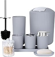 Vista 7 de FEILANDUO Juego de accesorios de baño completo, juego de 8 piezas de accesorios de baño con basura, dispensador de jabón, jabonera, soporte