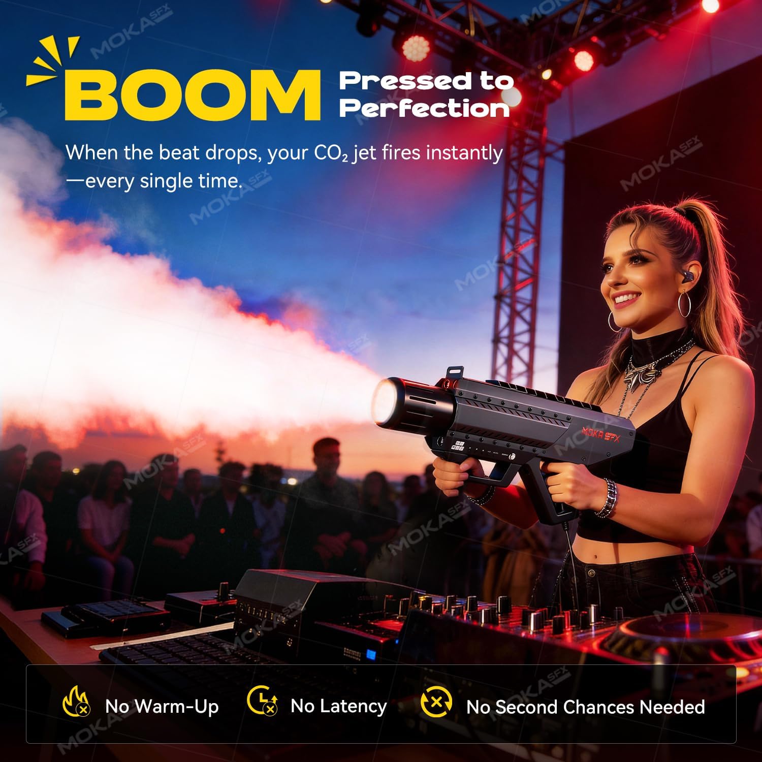 MOKA SFX Handgeführte CO2 Kanone mit LED-Lichtern CO2 Jet-Maschine mit verstellbarem Schultergurt 3,05m CO2 Schlauch Schnellkupplung Bühneneffekt-Maschine für DJ Nachtclub Hochzeit Party Live Show