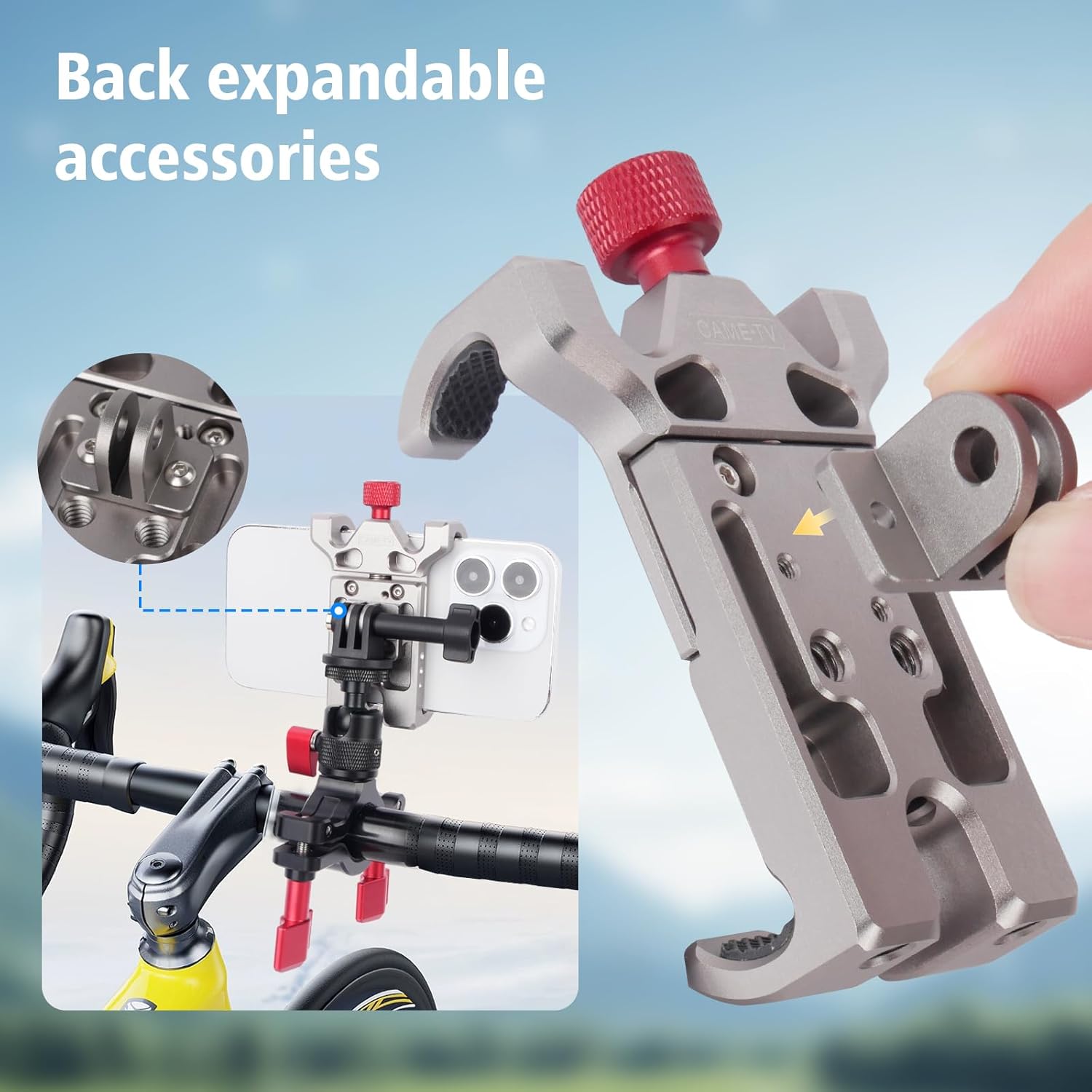 Aluminum Alloy Phone Mount Adjustable Clamp with 1/4" Screw Holes for Smartphones, Microphones, LED Lights (Compatible with Tripods, Motorcycle Handlebars, Car Headrests) 61001