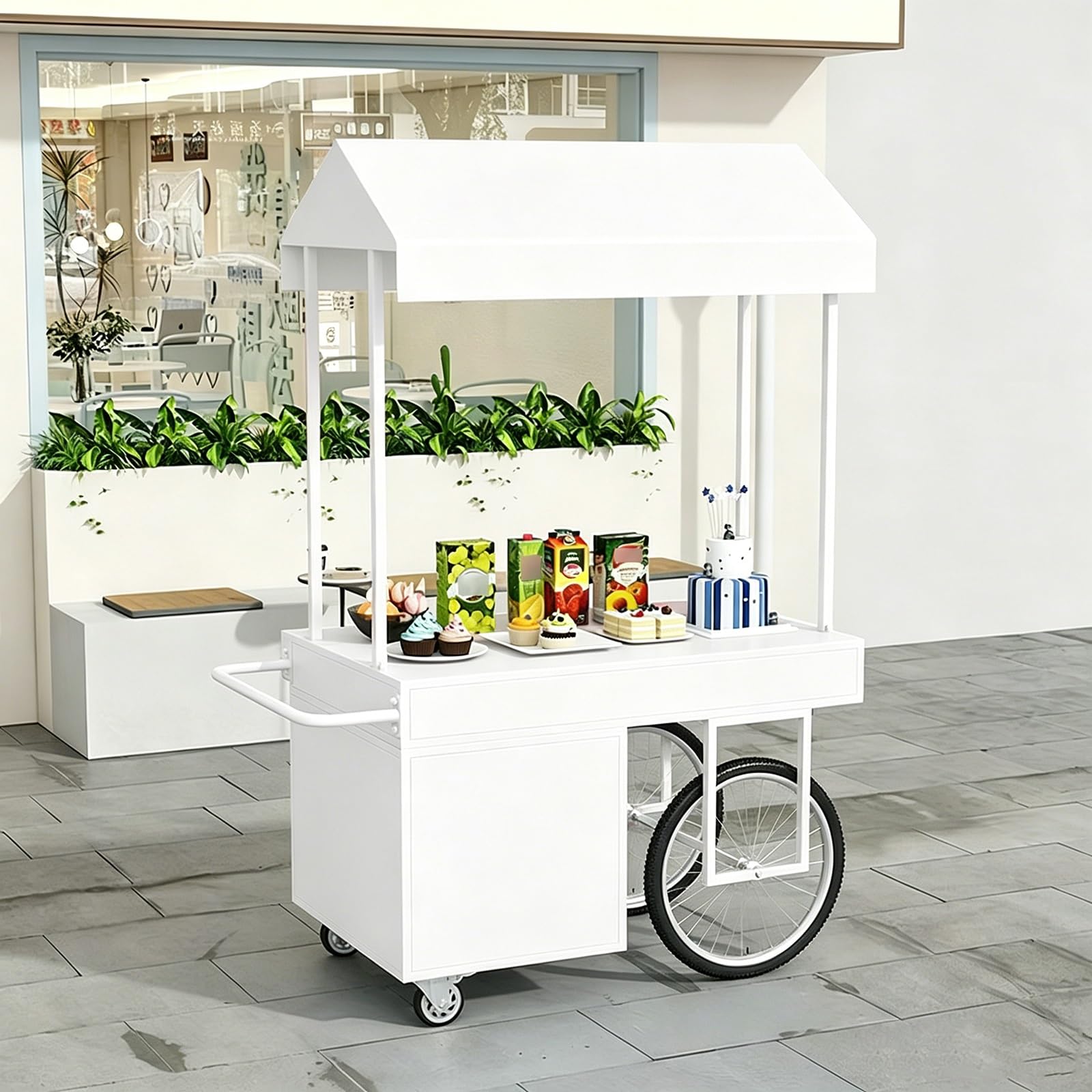 Puesto Ambulante con Toldo – Carrito de Venta con Techo, Stand Expositor para Mercadillos, Puesto para Exterior con Toldo, Stand de Venta(White,140x60x200cm/55x24x79in)