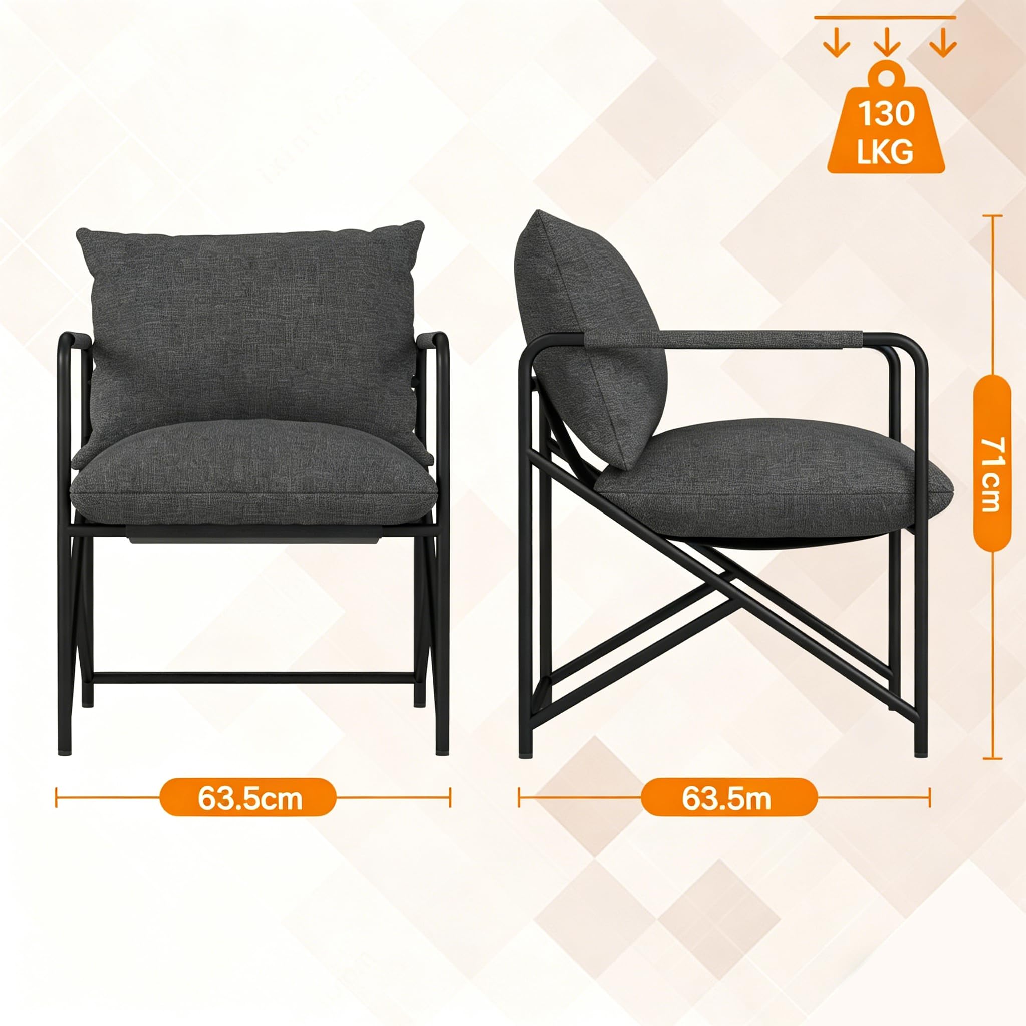 naspaluro Lounge Sessel mit Metallgestell, Moderner Sling Akzentstuhl mit Ergonomischen Kissen & Memory-Schaum, Gemütlicher Lesesessel für Wohnzimmer, Schlafzimmer, Ankleidezimmer, Dunkelgrau