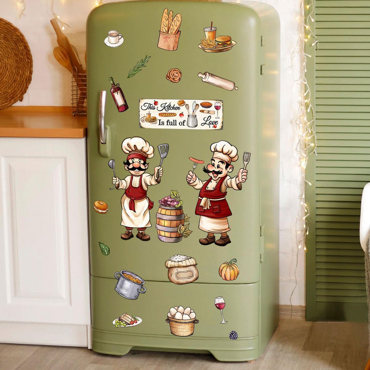 4 Sheets Cute Fat Chef Kitchen Decor Wall Stickers Removable Fridge Wall Decals Baking Wall Murals Peel and Stick Vinyl Kitchen Cabinet Decals Home Decorations