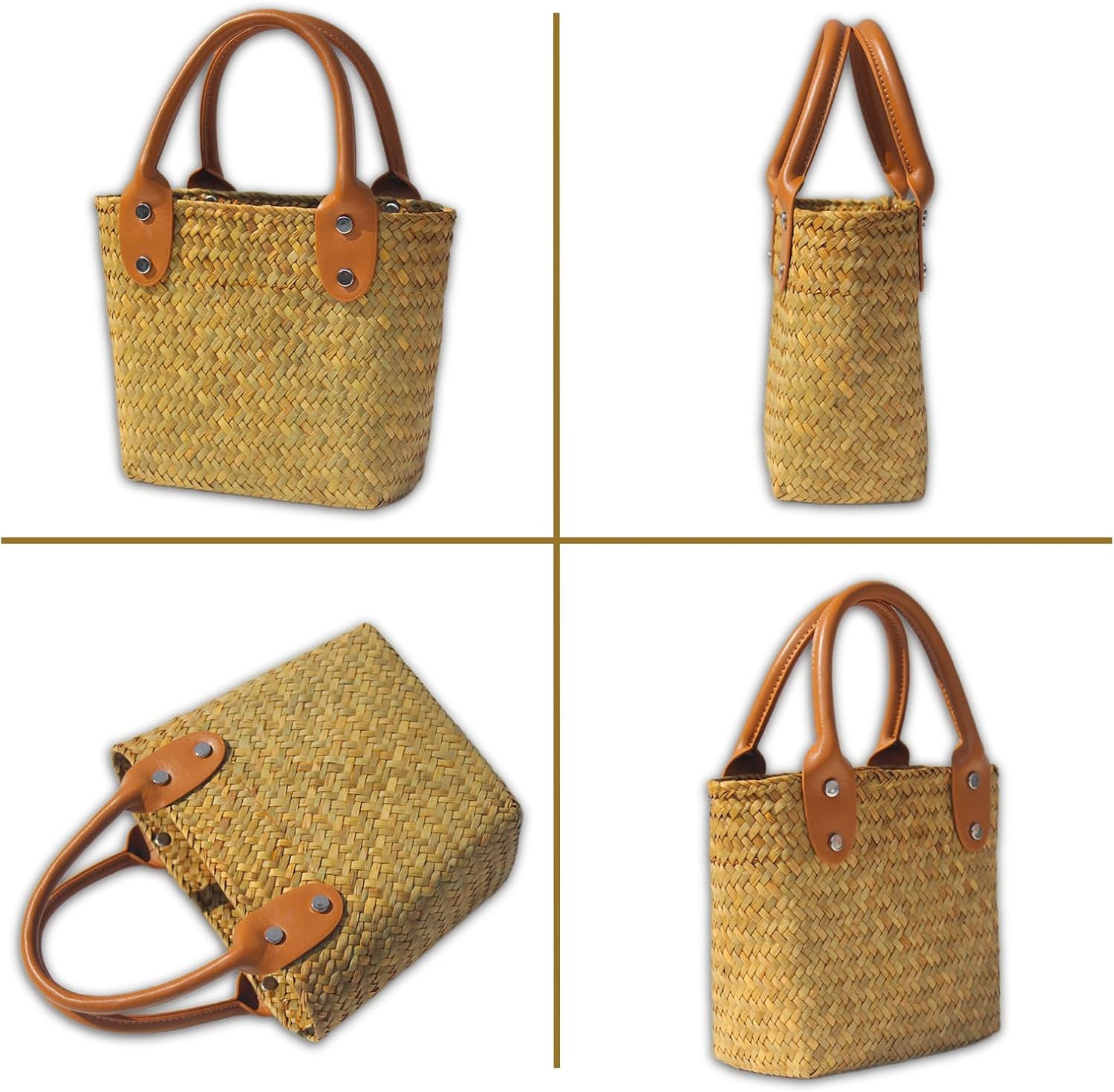 Beach Straw Bag for Women, Natural Straw Tote Bags with Top Handle No Lining Woven Handbag Small Purse for Summer