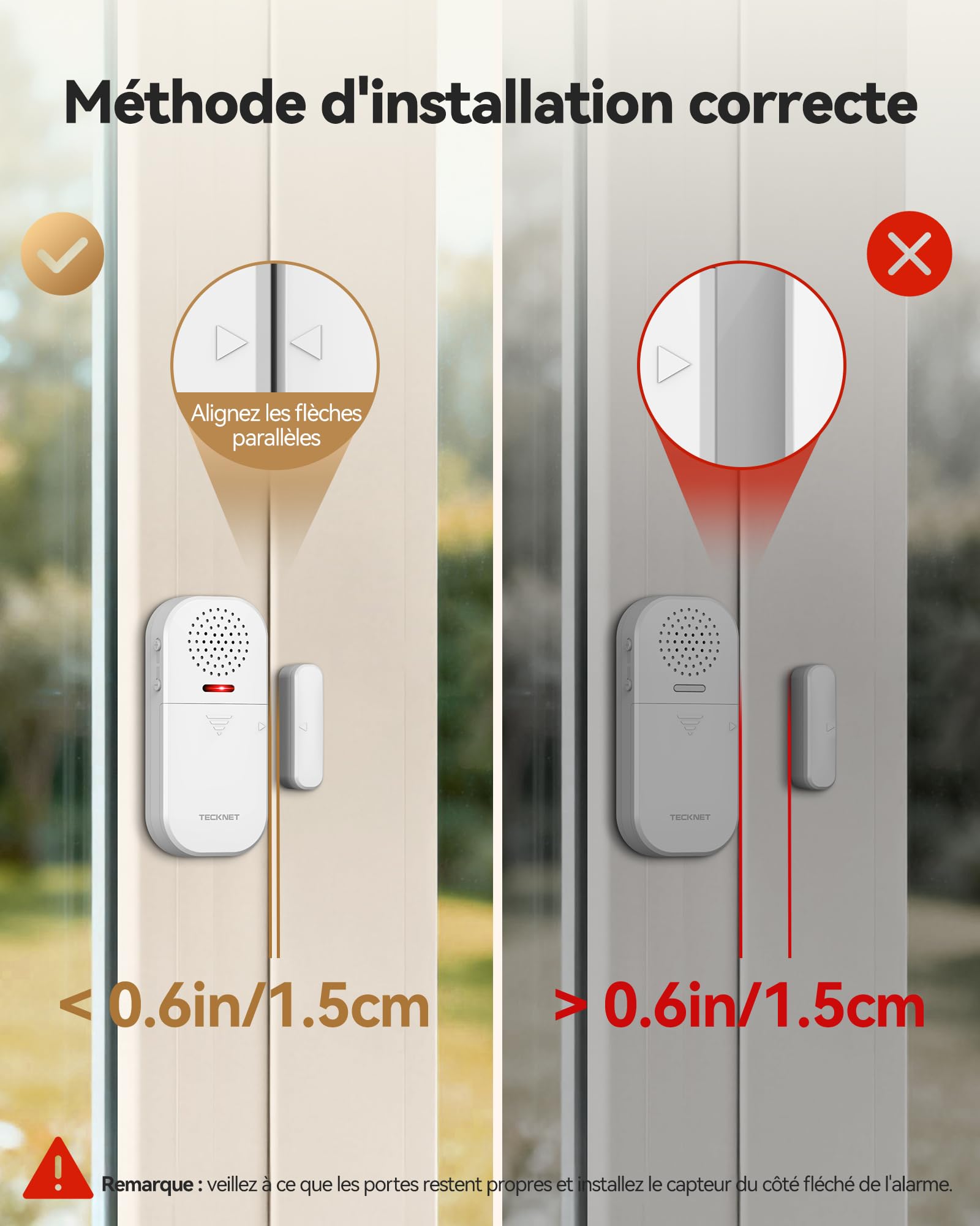TECKNET Alarme Maison sans Fil, Alarme Porte avec Télécommande, Détecteur Ouverture Porte 4 Modes 5 Niveaux Volume, 2 en 1 Alarme et Sonnette pour Maison, Boutique, Hôtel (2PCS)