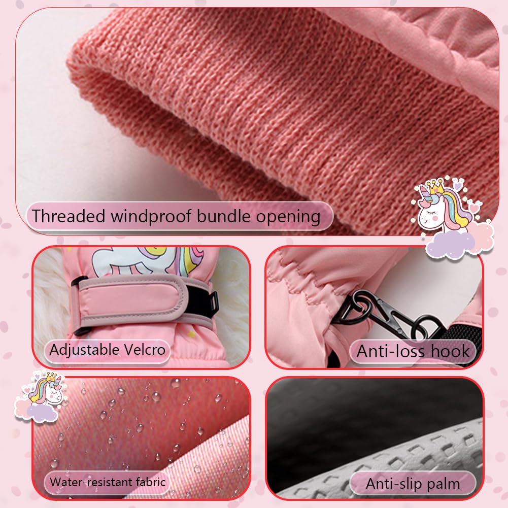 Guantes de Esquí para Niños, Guantes de Nieve Impermeables Invierno para Niñas Resistente al Viento, Guantes de Nieve Impermeables para Invierno, Niñas de 6 a 14 años