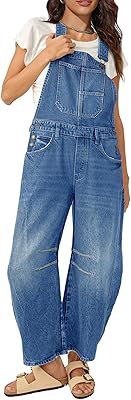 Barrel Overalls Jumpsuits for Women Casual Loose Baggy Jeans Pants Sleeveless Bib Jumpers with Pockets
