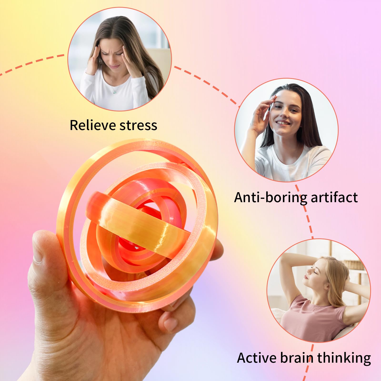 3D Printed Fidget Toy for Adults & Kids, Steampunk Interstellar Sphere with 360° Rotation, Stress Relief Desk Toy - Image 3