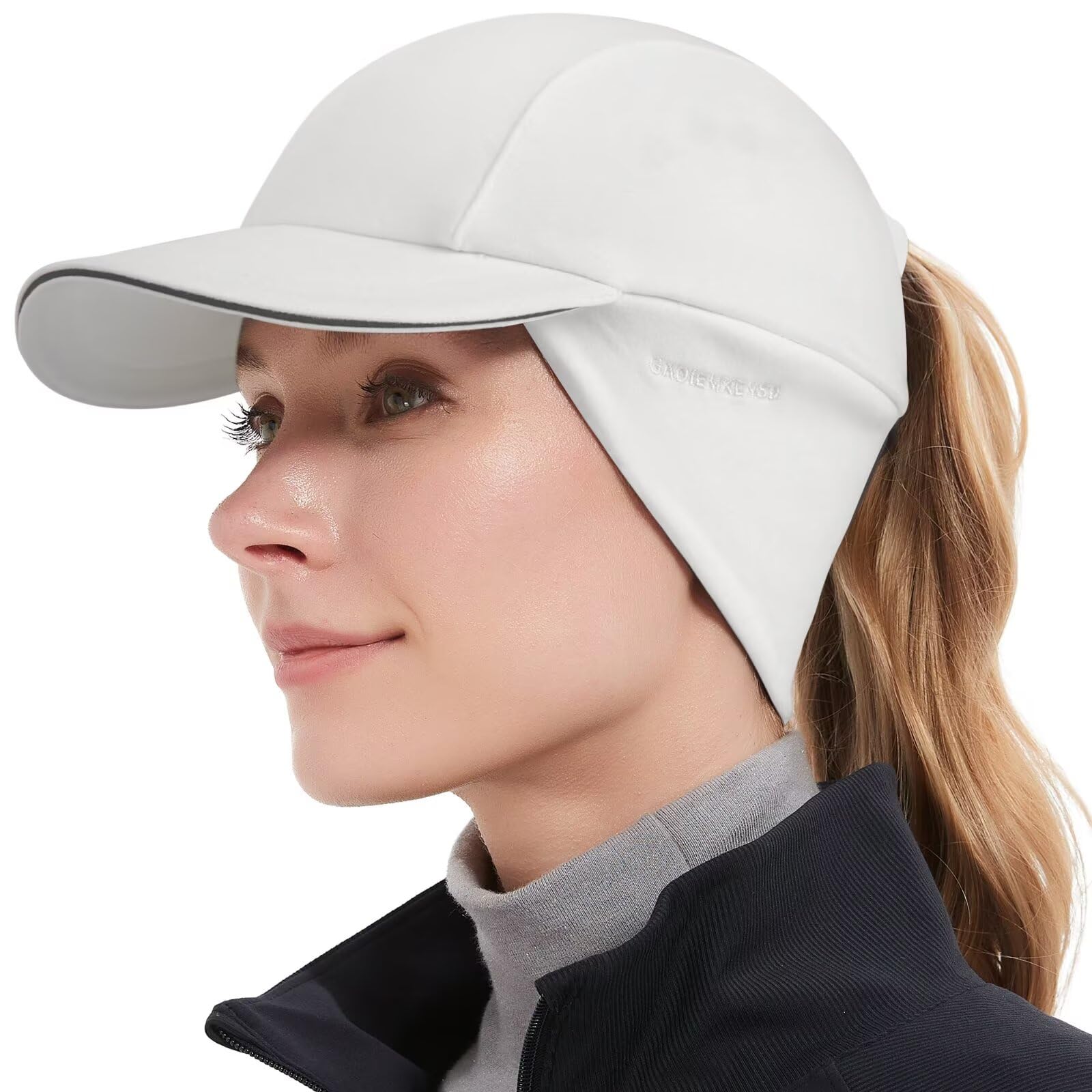 GADIEMKENSD Women's Winter Reflective Fleece Ponytail Hat with Drop Down Ear Warmer