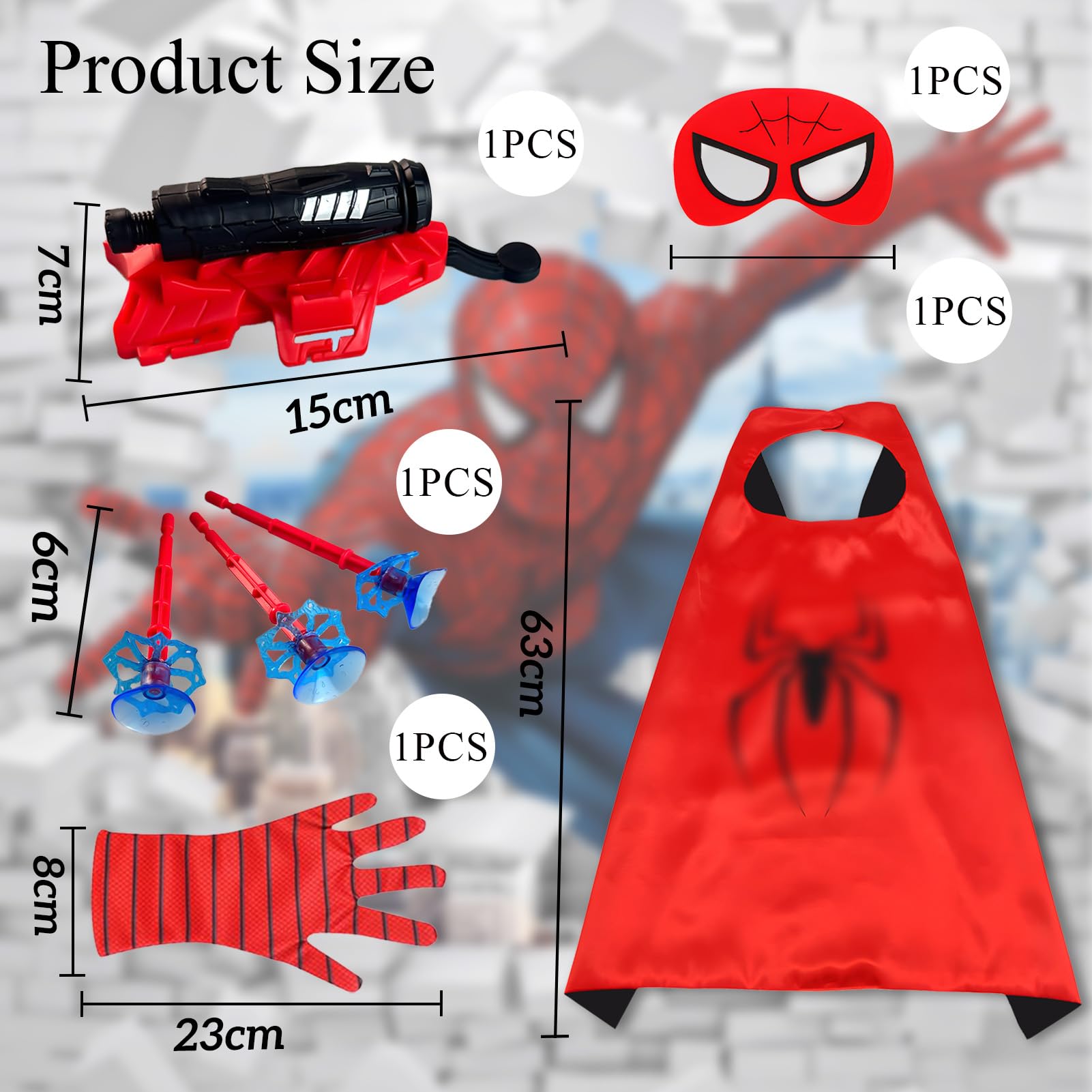 TKGEOUE Set di 1 Launcher Glove, Launcher Gloves e Maschera, Mantello Supereroi Bambini, Spider Launcher Glove, Guanti Launcher per Giochi, Spiderman Glove Launcher Set,Spider Web Launcher Toy