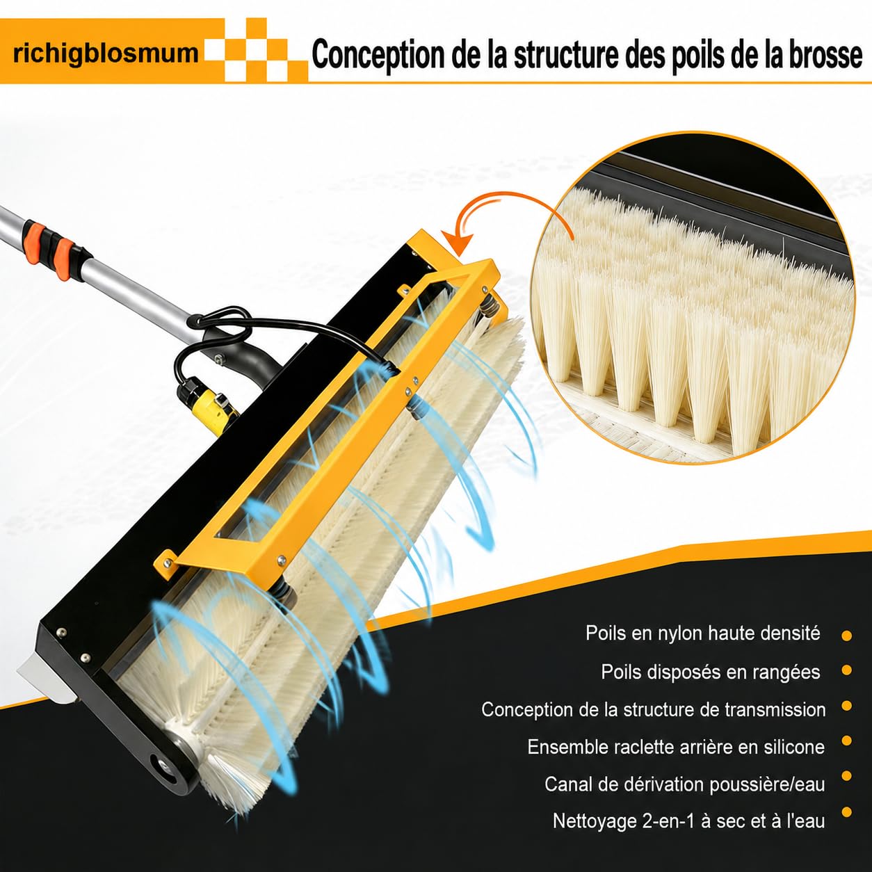Spazzola Elettrica per Pulizia Pannelli Solari con Asta Telescopica Cordless-7.6M
