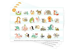Disposable Adhesive Placemats for Baby - 40 Pack Stick-On Alphabet and Animal Kids Table Mats