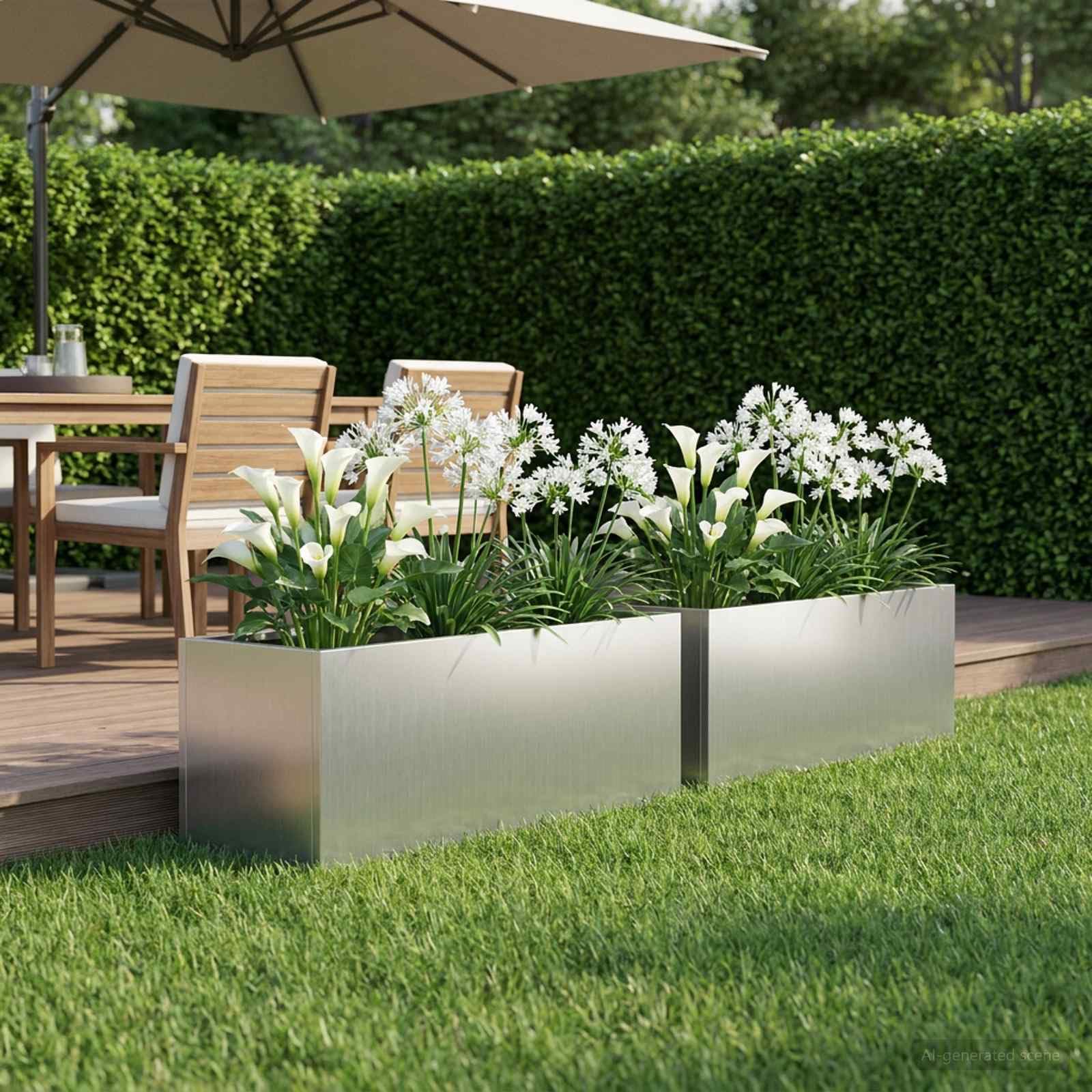 Genérico Macetero de Jardín 2 uds. Plateado 40 x 20 x 20 cm,Casa y jardín,Maceteros y jardineras,3.7 kg-8005145