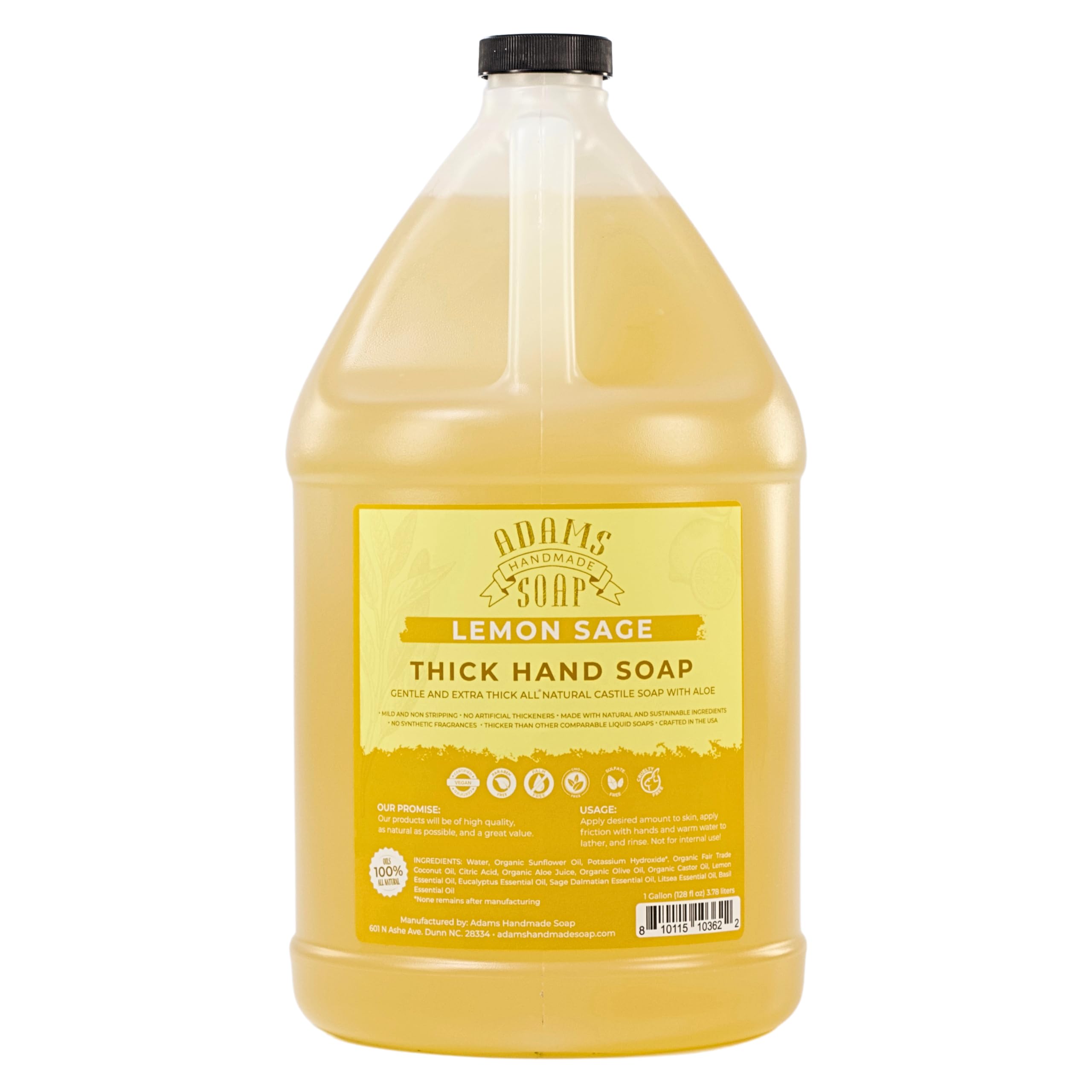 Adams Handmade Soap Thick Organic Castile Liquid Hand Soap 1 Gallon Refill - Lemon Sage