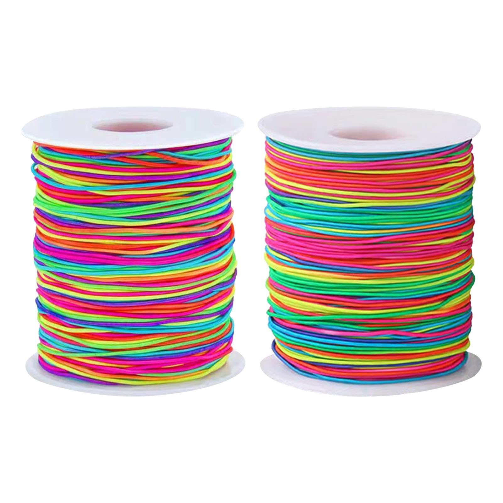 2 PCS Elastic Cord, 1mm X 100m Rainbow Color Beading Cord, Fabric Crafting String for Jewelry, Necklace, Bracelet Making and Craft Projects