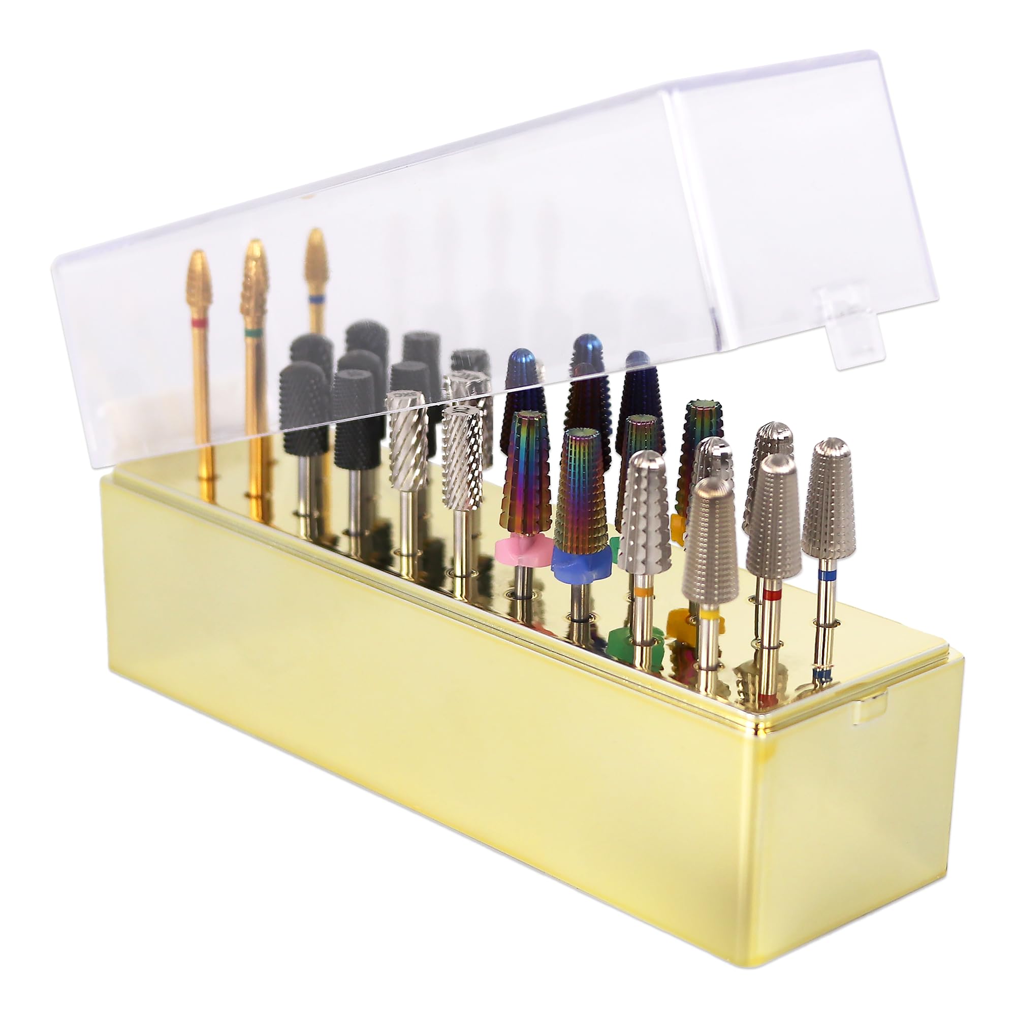 PANA Rectangle Nail Drill Bit Holder Display Organizer Case - Dustproof Carbide Bit Storage Container Box For Manicure Tools Nail Salon - 30 Holes Gold (Drill Bits Not Included)