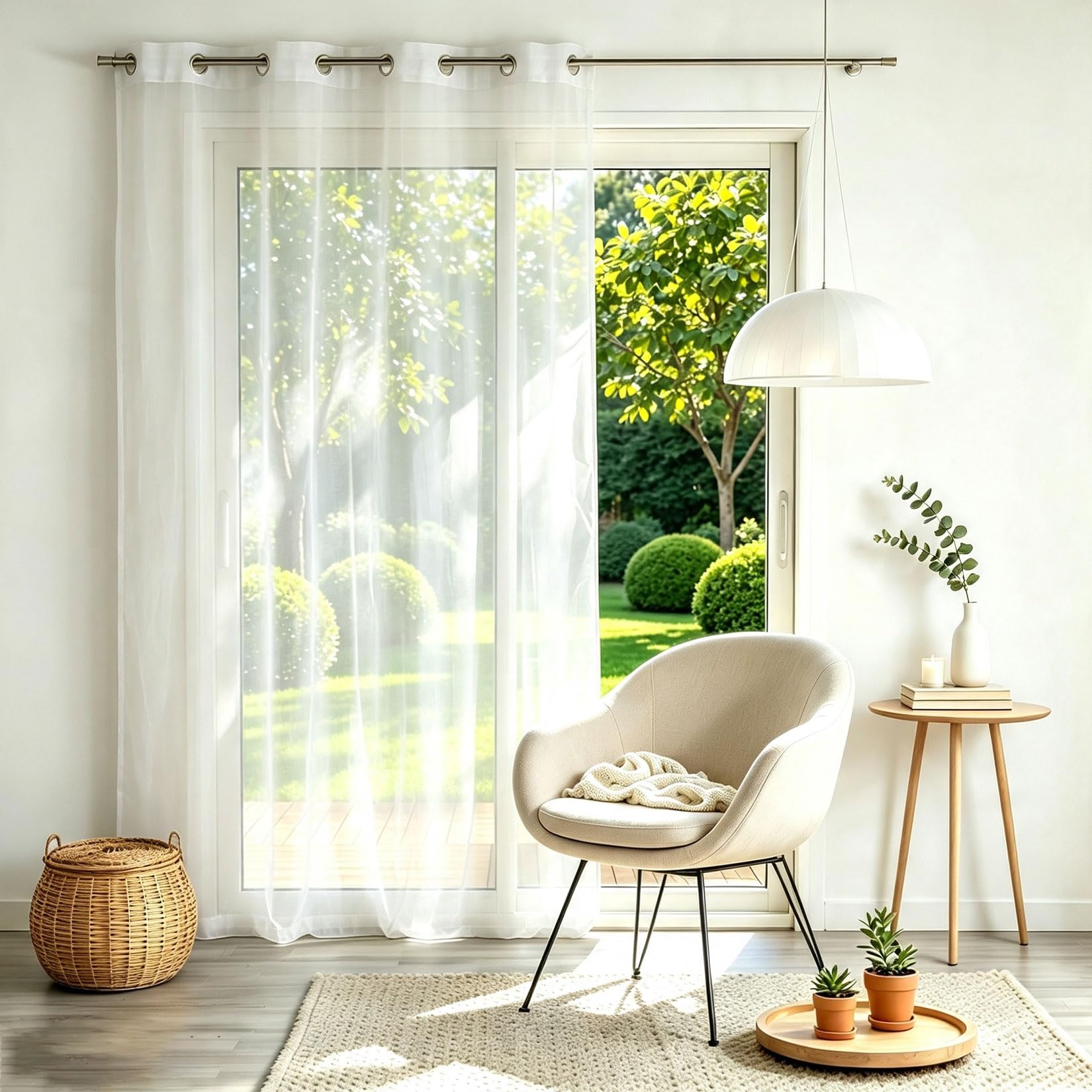 Cortinas de salón para habitación juvenil: visillos blancos traslúcidos modernos de 115x135 cm.