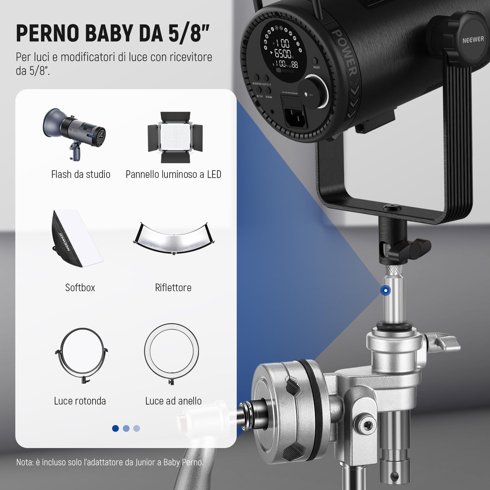 NEEWER Adattatore da Perno Junior a Baby,Adattatore da Perno Maschio Junior da 1-1/8"/28mm a Perno Maschio Baby da 5/8"/16mm per Supporto a C,Supporto per Luci per Uso Intensivo, Morsetto per TV,UA027