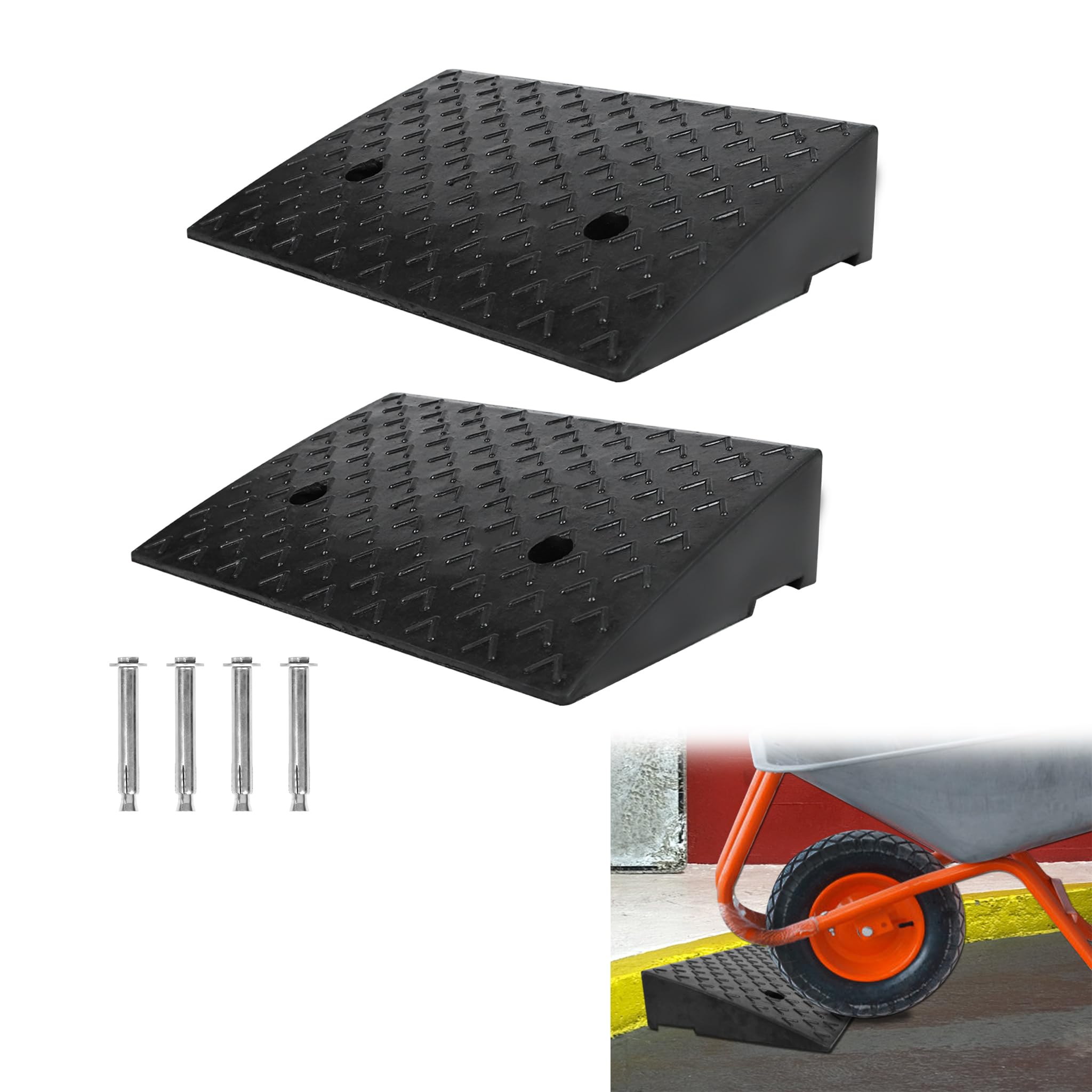 Zestaw 2 gumowych ramp do drzwi dla wózków inwalidzkich, wysokość 11 cm, rampa progowa do samochodu, wózka inwalidzkiego, motocykla, chodzika, kolor czarny