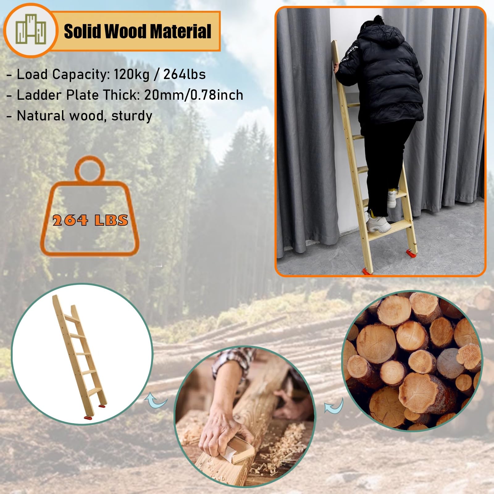 LXLZYXSF Kinder-Etagenbett-Leiter Ersatz Hölzerne Hochbett-Leiter, Wohnmobile Wohnmobil Stockwerkleiter Oben 100cm - 230cm Hoch, Wohnbett-Leiter Für Schulen, Baumhäuser(H-1.15m/45.3in/3.8ft)