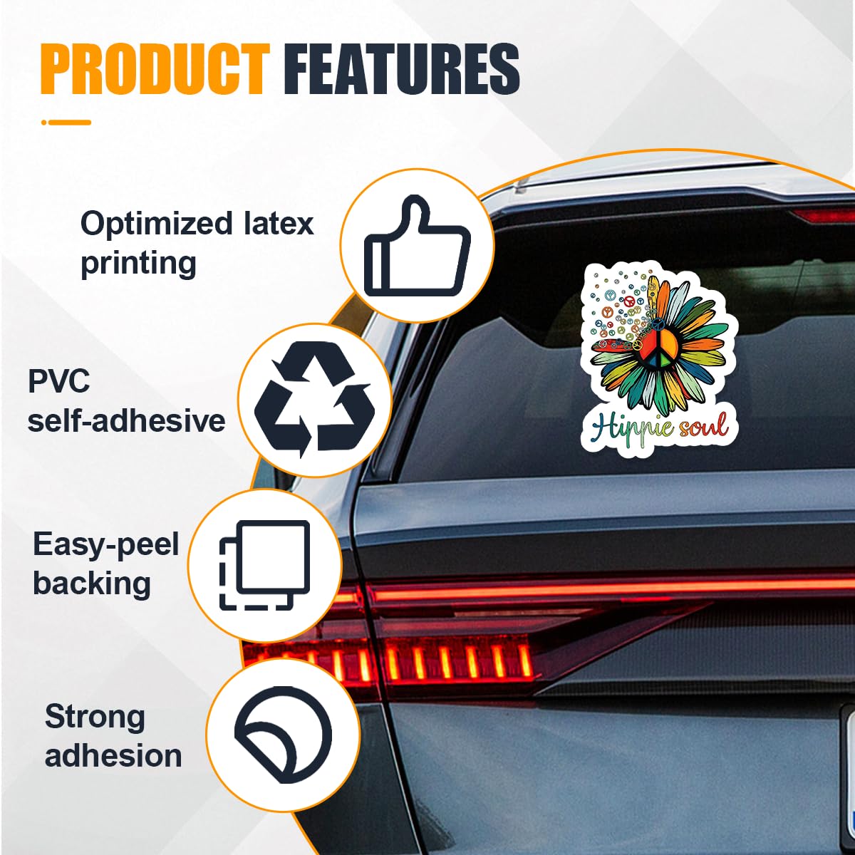 YoRise Peace Sign Hippie Soul Flower Car Stickers Waterproof Vinyl Car Decorations Cute Flower Automotive Exterior Accessories for — view 3