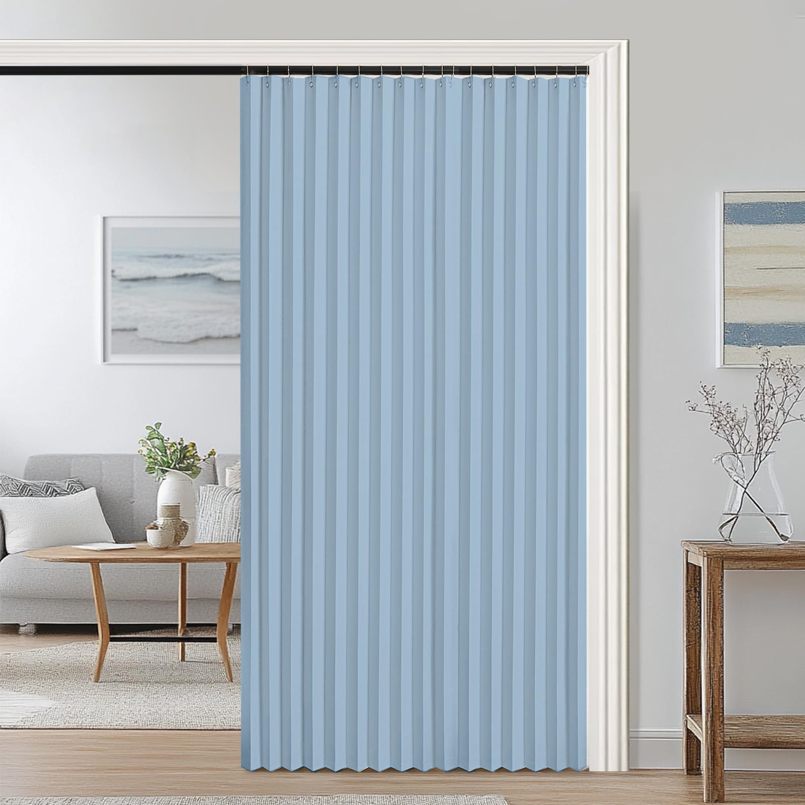 Rideau de porte occultant et pliable bleu | Séparateur de pièce magnétique 260x180 cm