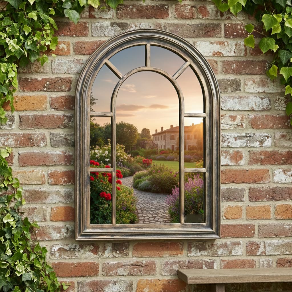 Biznest Arched Window Wall Mirror Black-Gold Frame 70X50cm