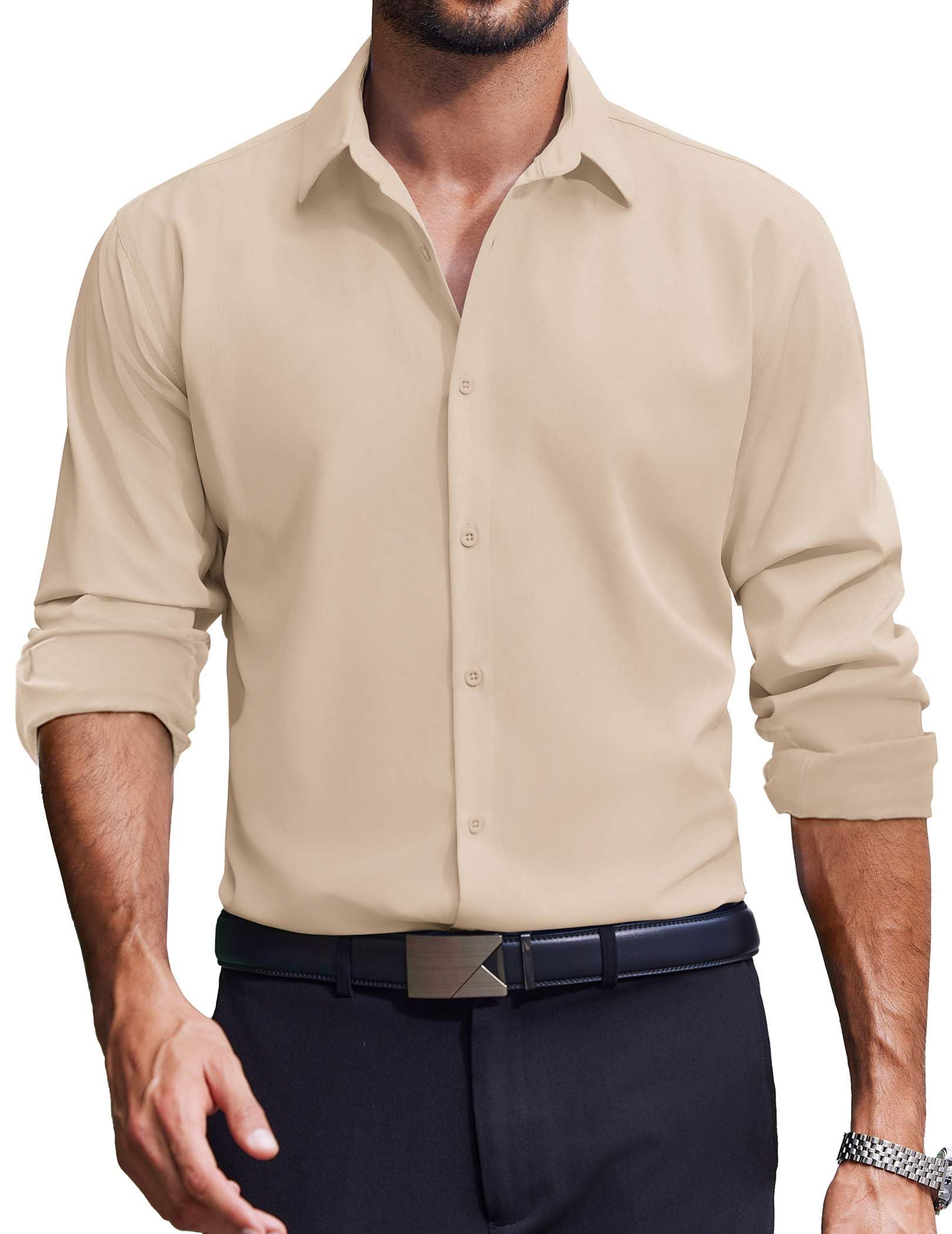 COOFANDY Mens Dress Shirts Long Sleeve Casual Button Down Shirt Solid Regular Fit Formal Business Shirts