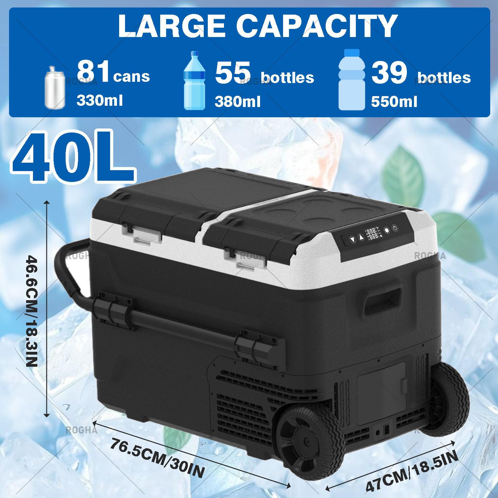 Lodówka, lodówka elektryczna, 12 V/24 V DC 100-240 V AC, chłodziarka -4°F-68°F, przenośna zamrażarka na kółkach do ciężarówki, kampera, kempingu, podróży 40L