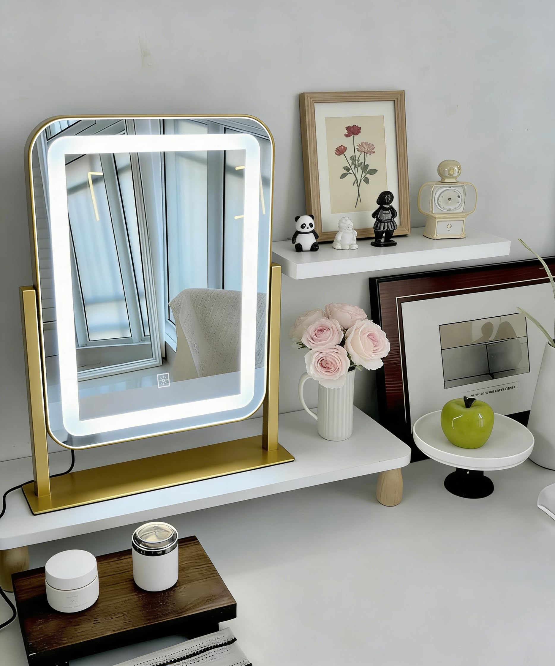 Schminkspiegel mit Beleuchtung Hollywood Spiegel, LED Schminktisch Kosmetikspiegel, Klein Tischspiegel 3 Modi Touch Dimmbar Make Up Vanity Mirror 31x37cm