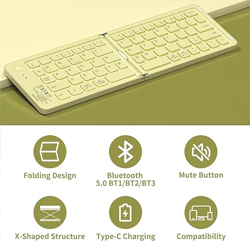 Miniatura 7 de Mini teclado Bluetooth plegable, teclado portátil compacto inalámbrico recargable con 67 teclas delgadas y silenciosas, bonito teclado de viaje