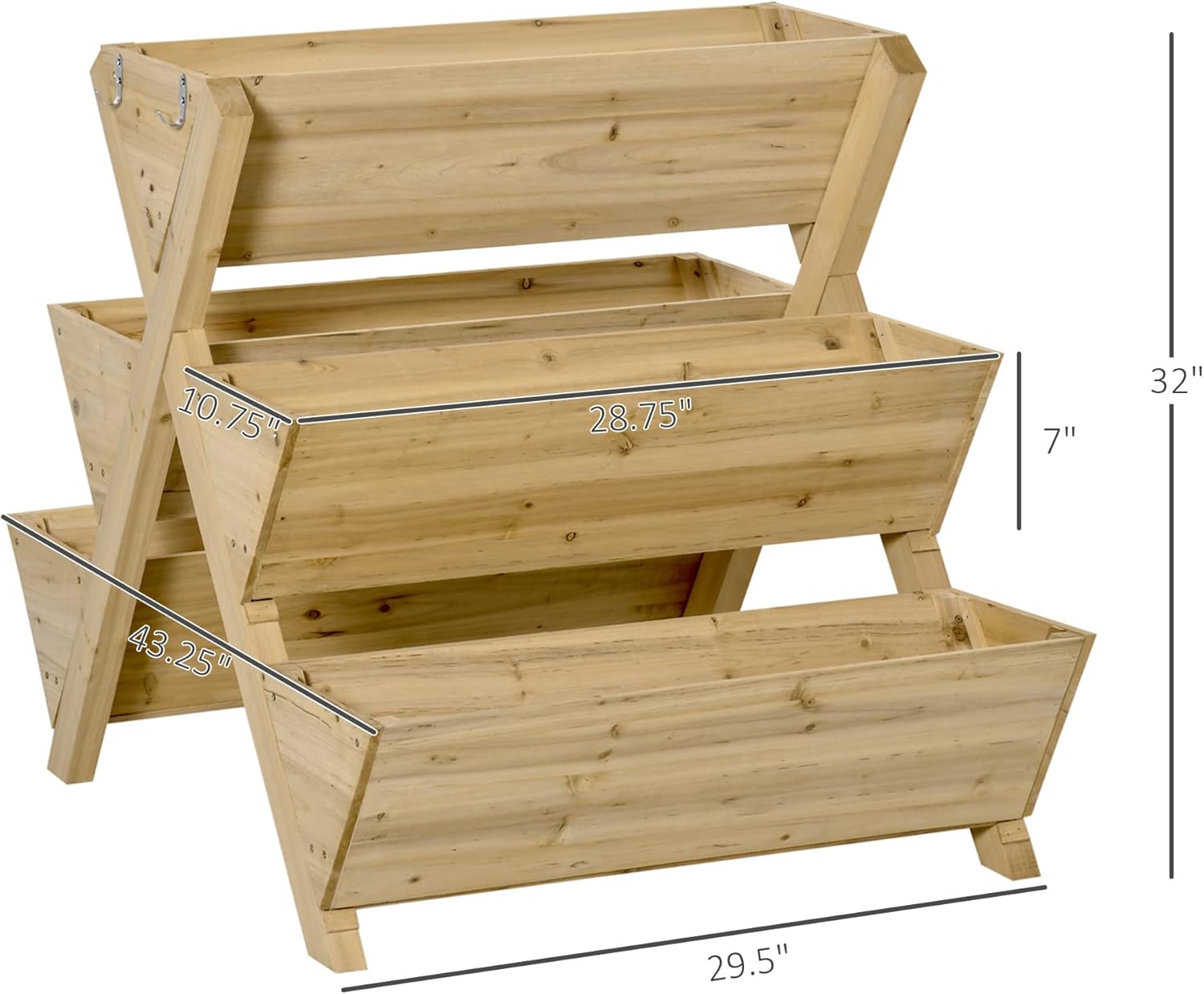 Outsunny Raised Garden Bed Wood, Freestanding Planter Stand with 5 Planting Boxes and 4 Hooks, Good for Herbs, Flowers, or Vegetables in Patio Balcony Indoor Outdoor - Image 6