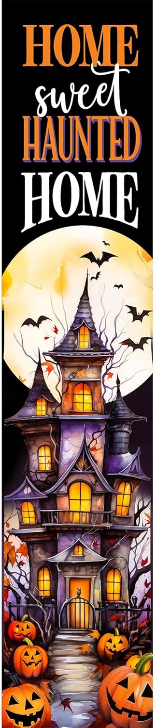 Spoontiques Haunted Home Porch Sign - Decorative Home Décor Wooden Signs - Rustic Outdoor Decoration - Durable and Weatherproof - Entryway Decoration - 8" x 40"