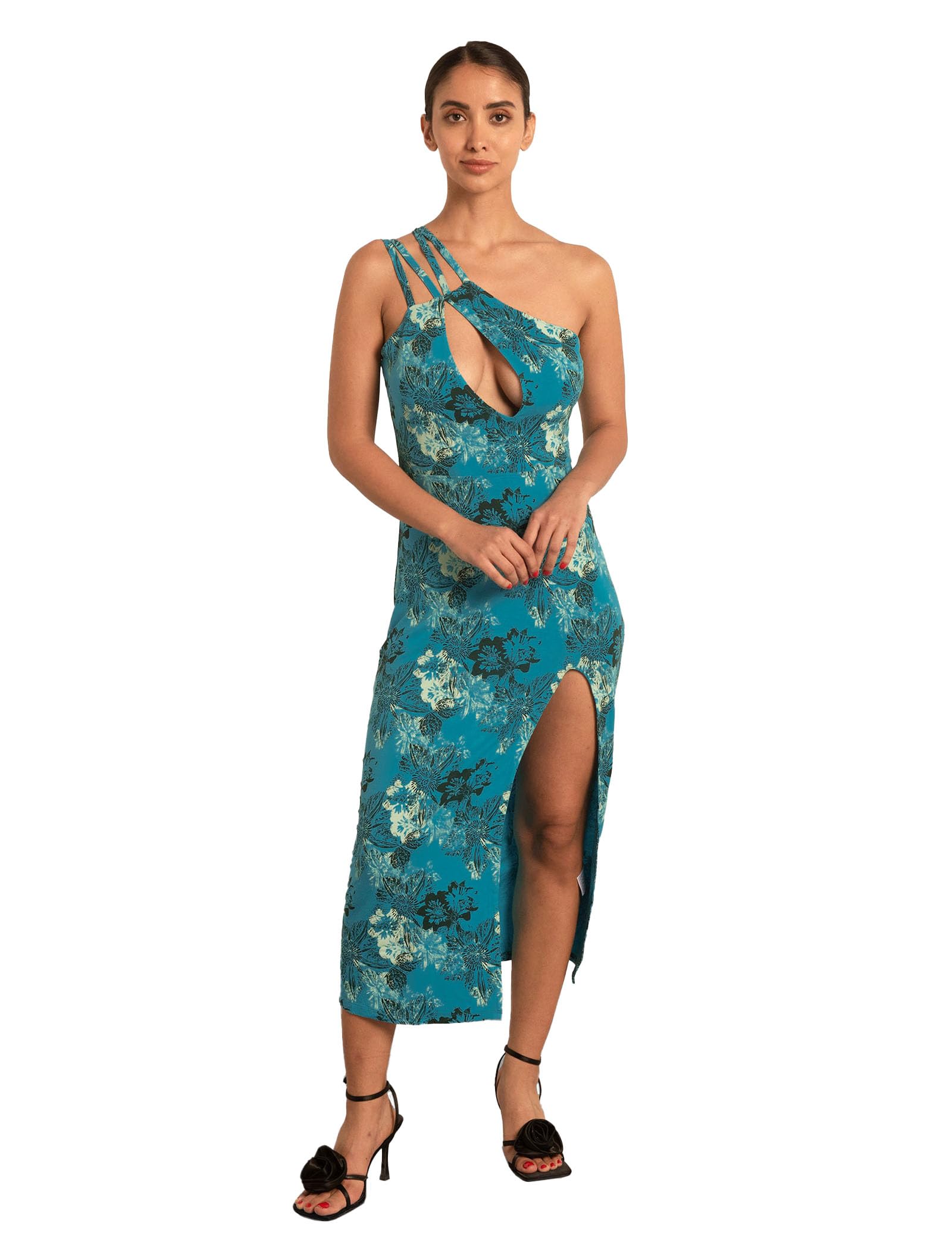 Enorsia Women's Green One Shoulder Floral Printed Maxi Dress - Uk 8