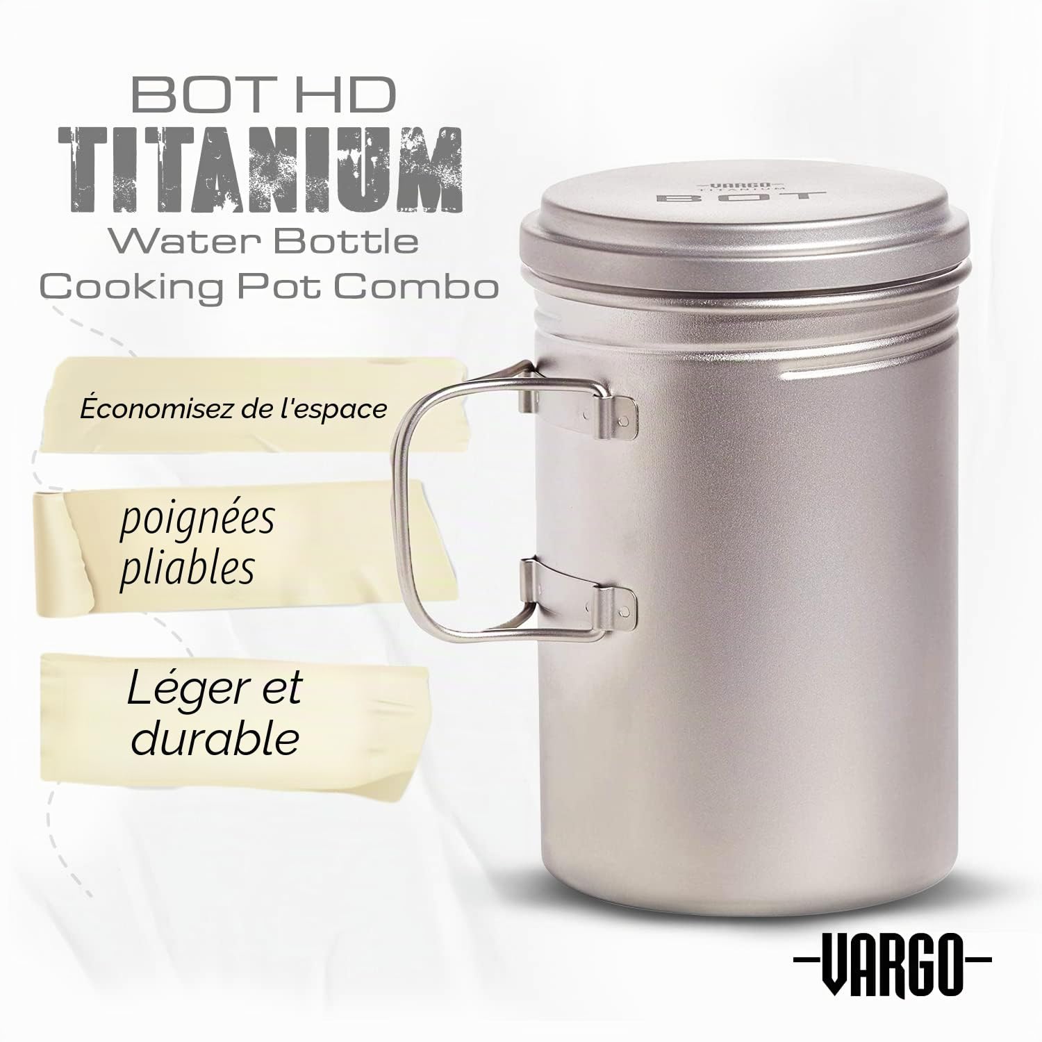 Vargo Titanium BOT Series | BOT-HD – Bouteille d'eau ultralégère de 1 litre (34 oz) – Poids : 153 g | Camping