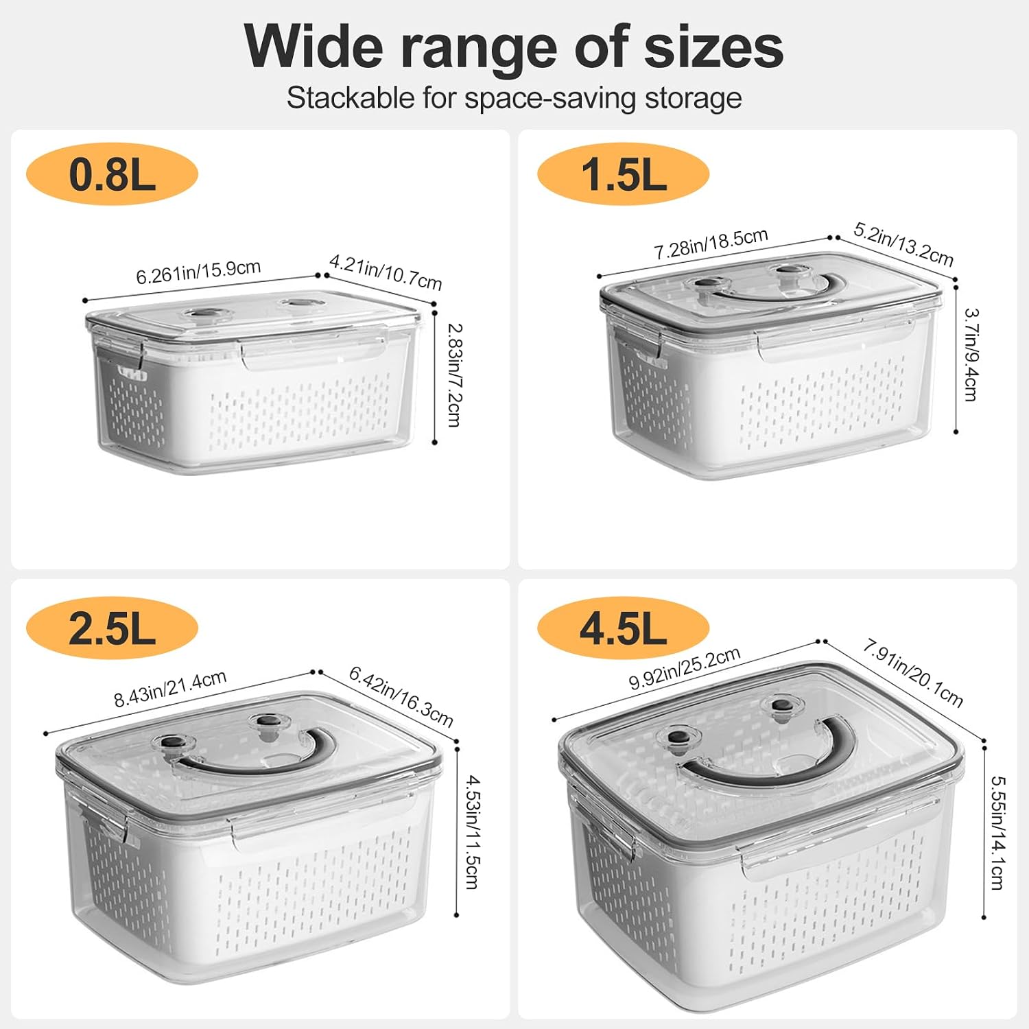 YudouTech 4 PCS Fruit Storage Containers for Fridge-Features removable Colander,All-in-One Fruit Washing Bowl & Colander,Microwave/Dishwasher Safe for Berry,Lettuce,Salad & Meat Fresh Longer,White